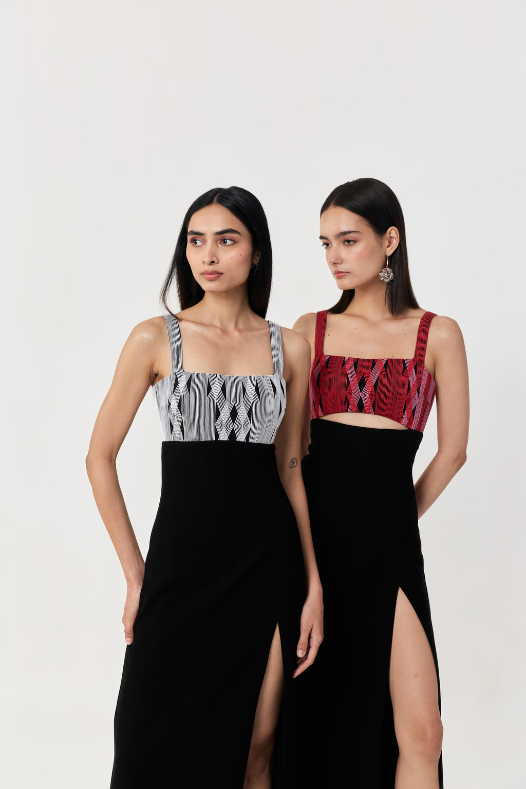 Entwined Corded Yoke Dress with Cutout - Black & Red
