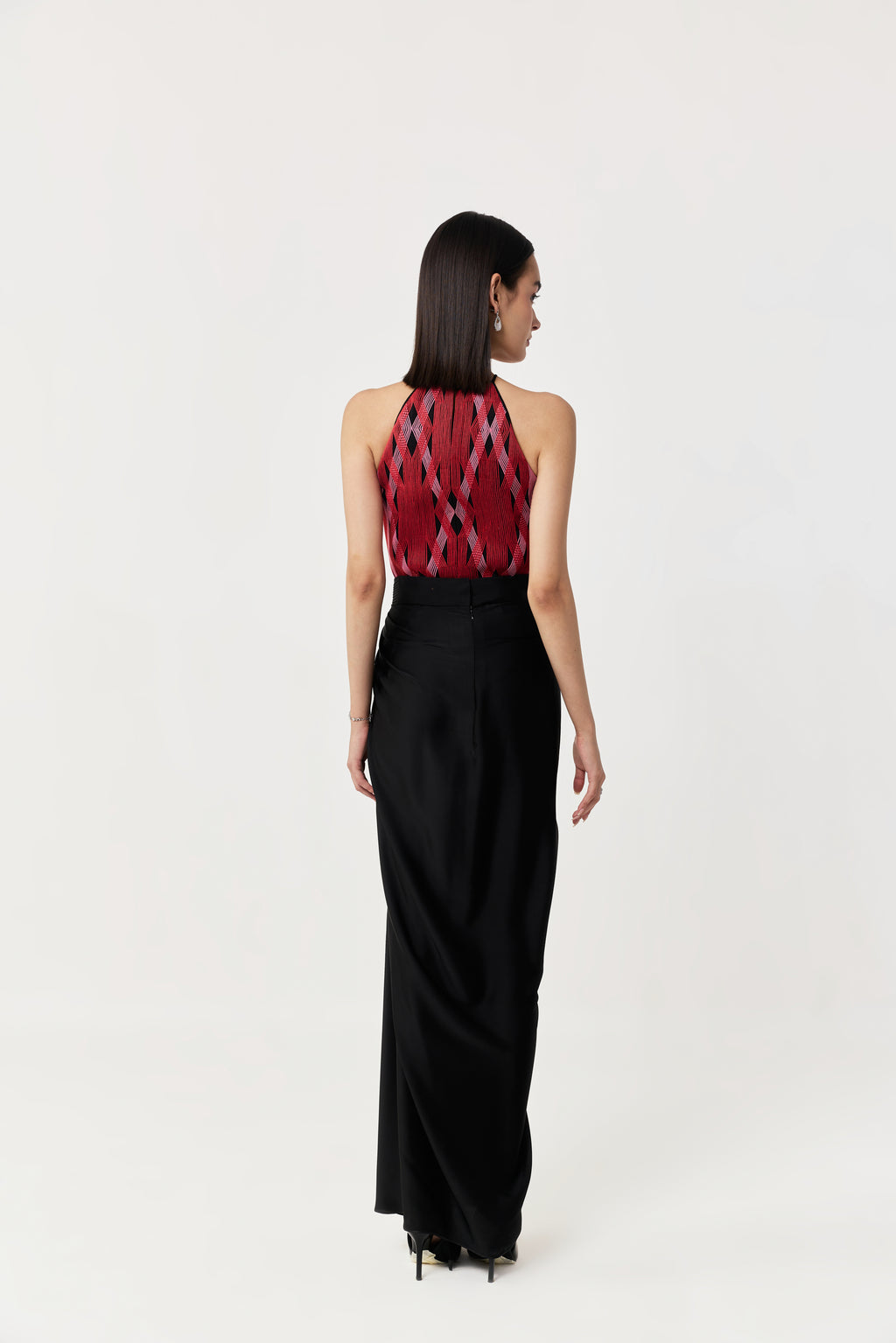 Entwined Corded Halter Top Skirt Set - Black & Red