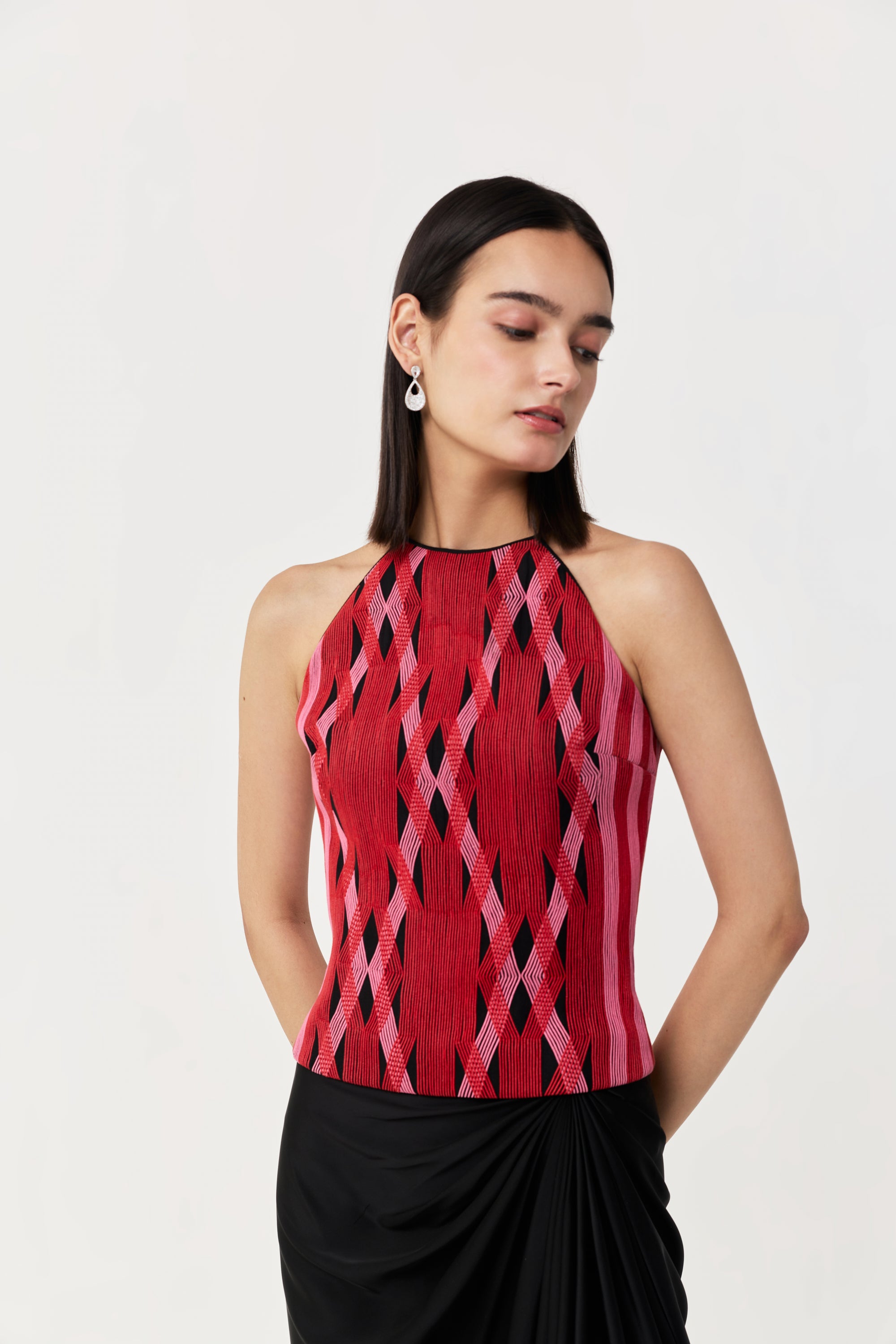 Entwined Corded Halter Top - Black & Red