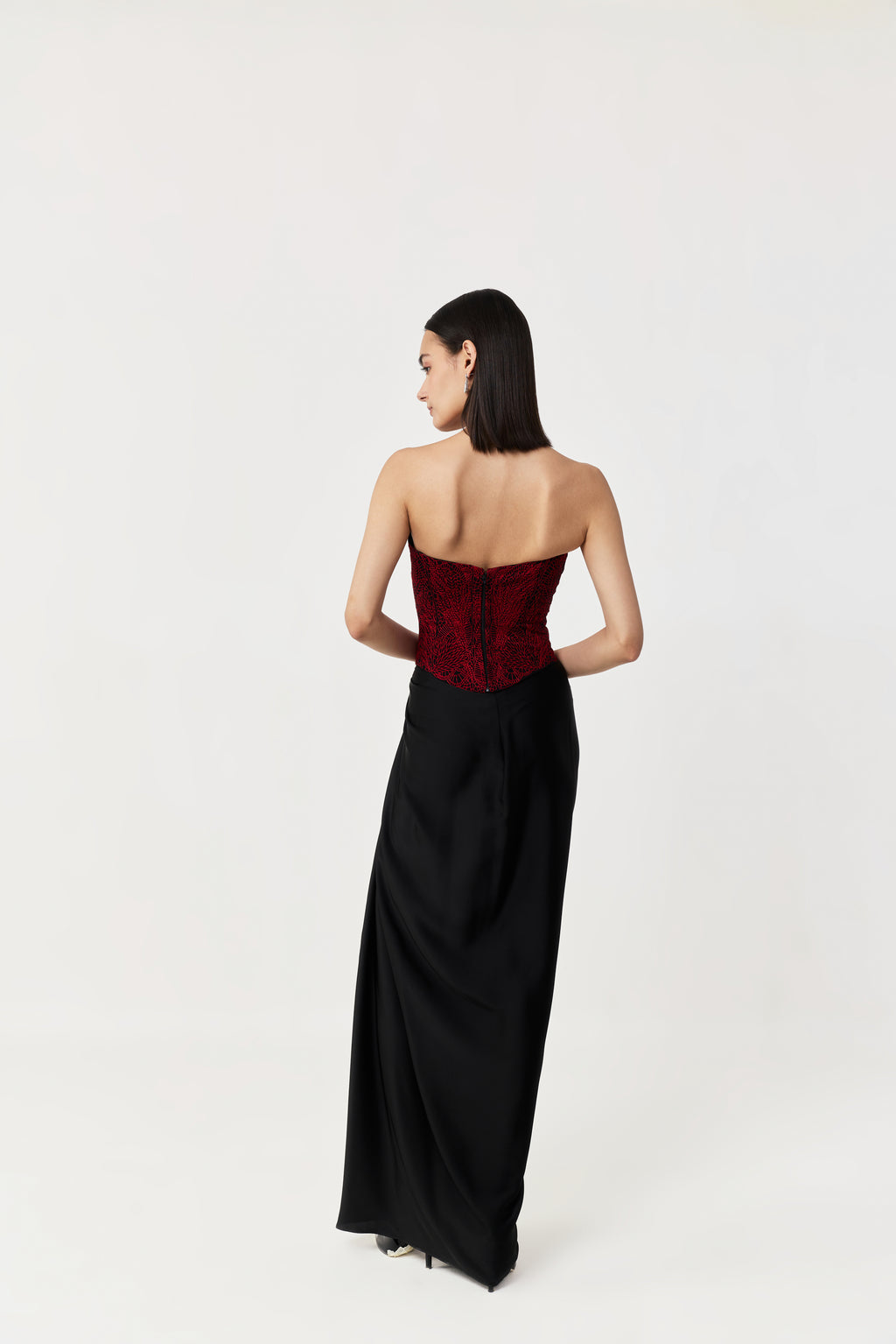 Moss Forest Embroidered Corset Set - Black & Red