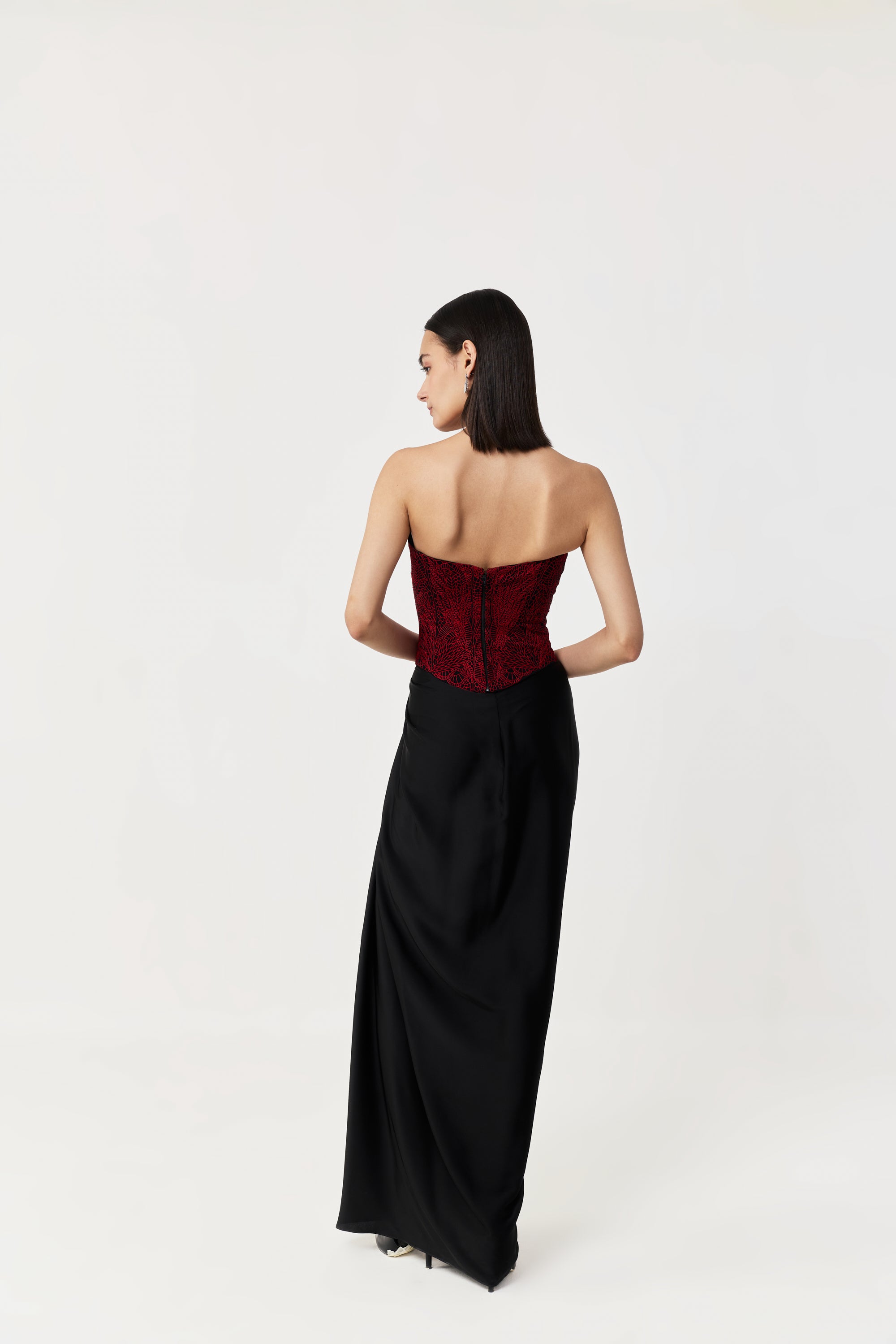 Moss Forest Embroidered Corset Set - Black & Red