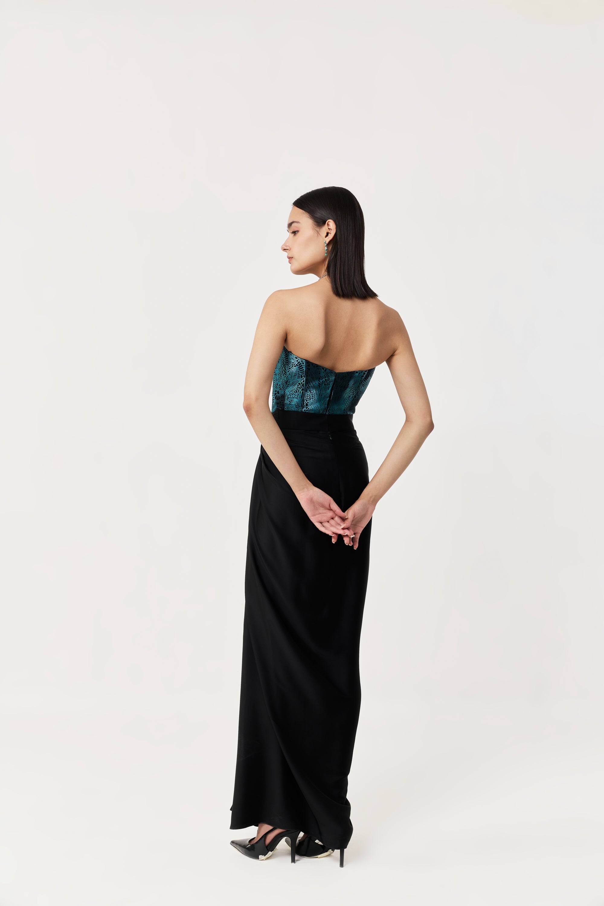 Moss Forest Appliqué Corset Set - Emerald Teal