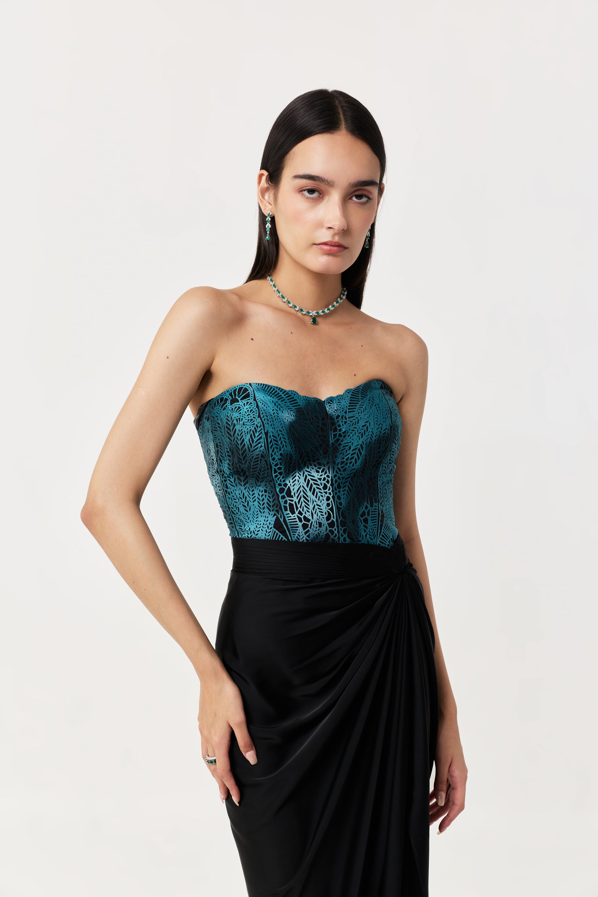 Moss Forest Applique' Corset - Emerald Teal
