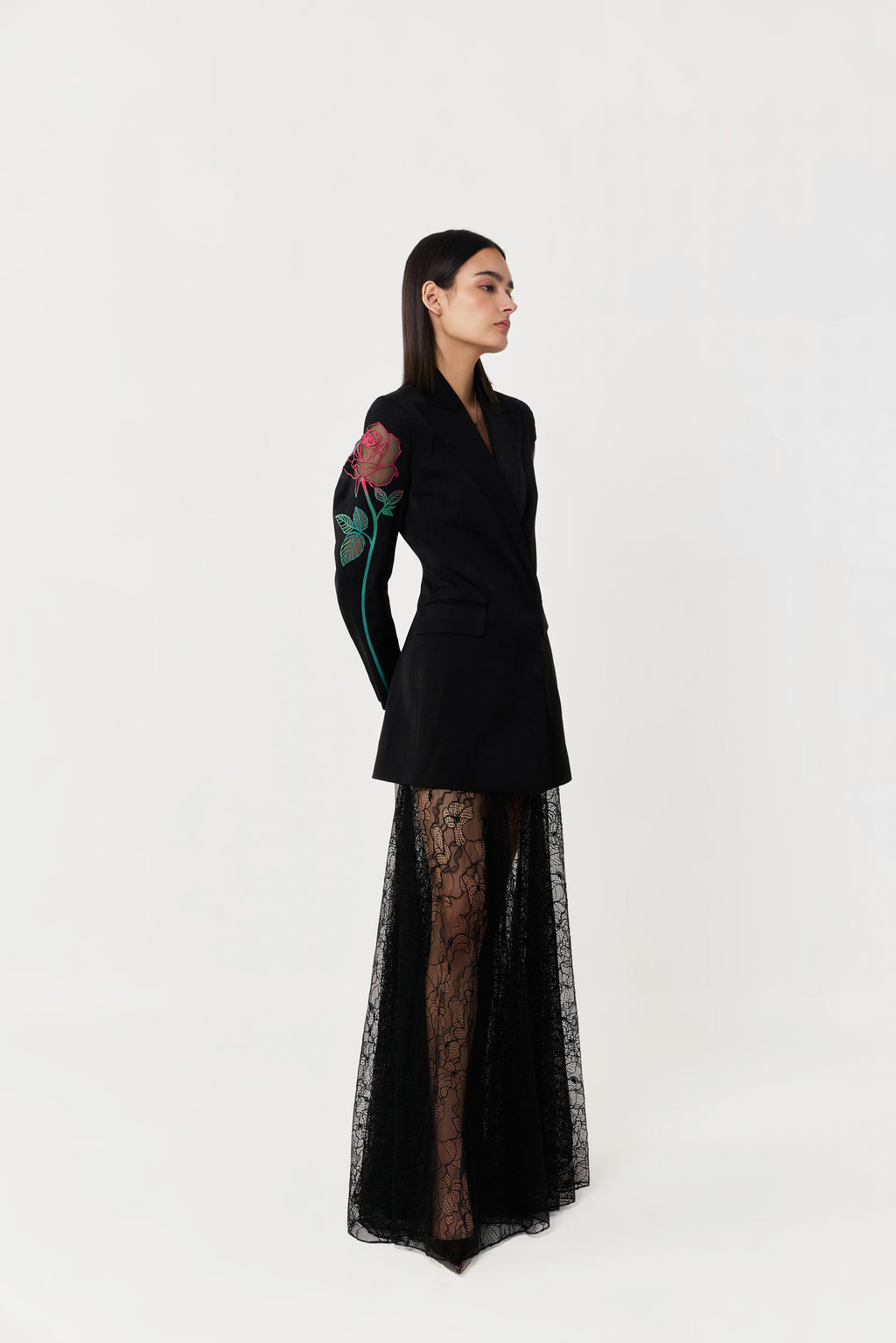 Rose Appliqué Blazer Set