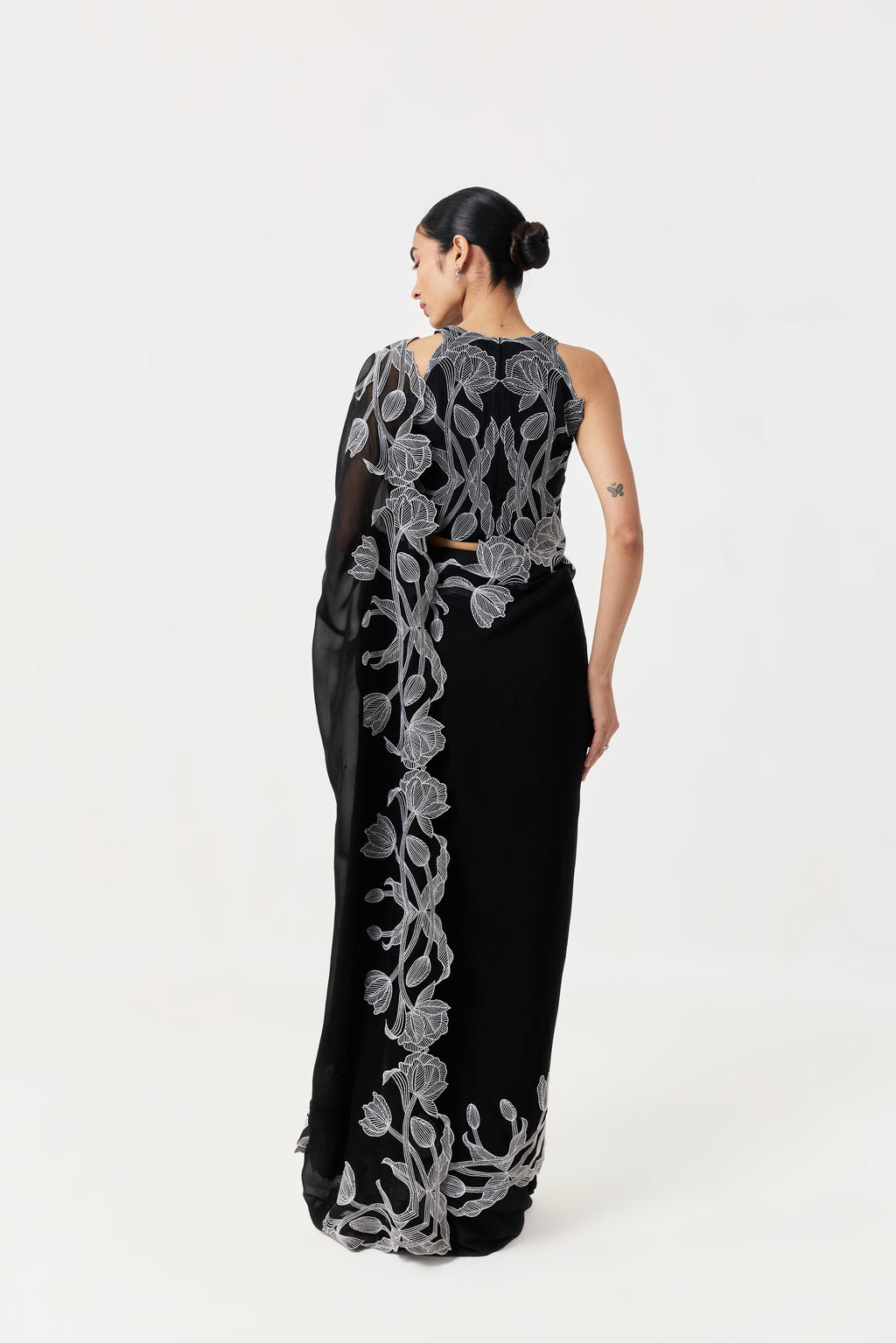 Wild Tulip Pre-Stitched Saree Set - Black & White