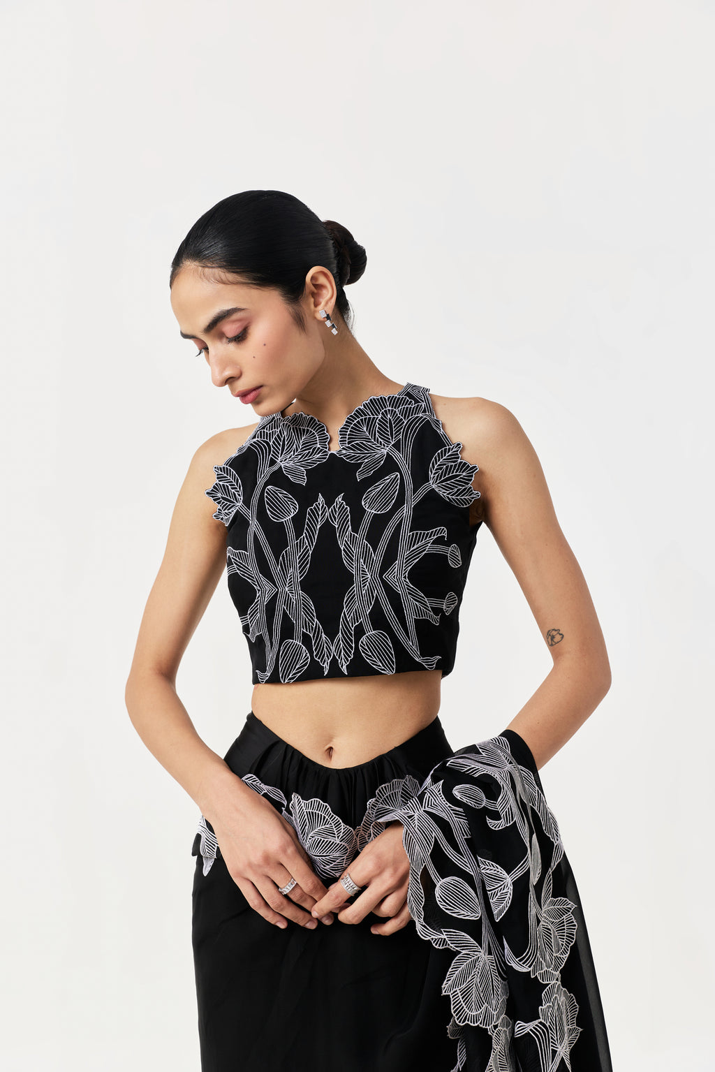 Wild Tulip Pre-Stitched Saree Set - Black & White