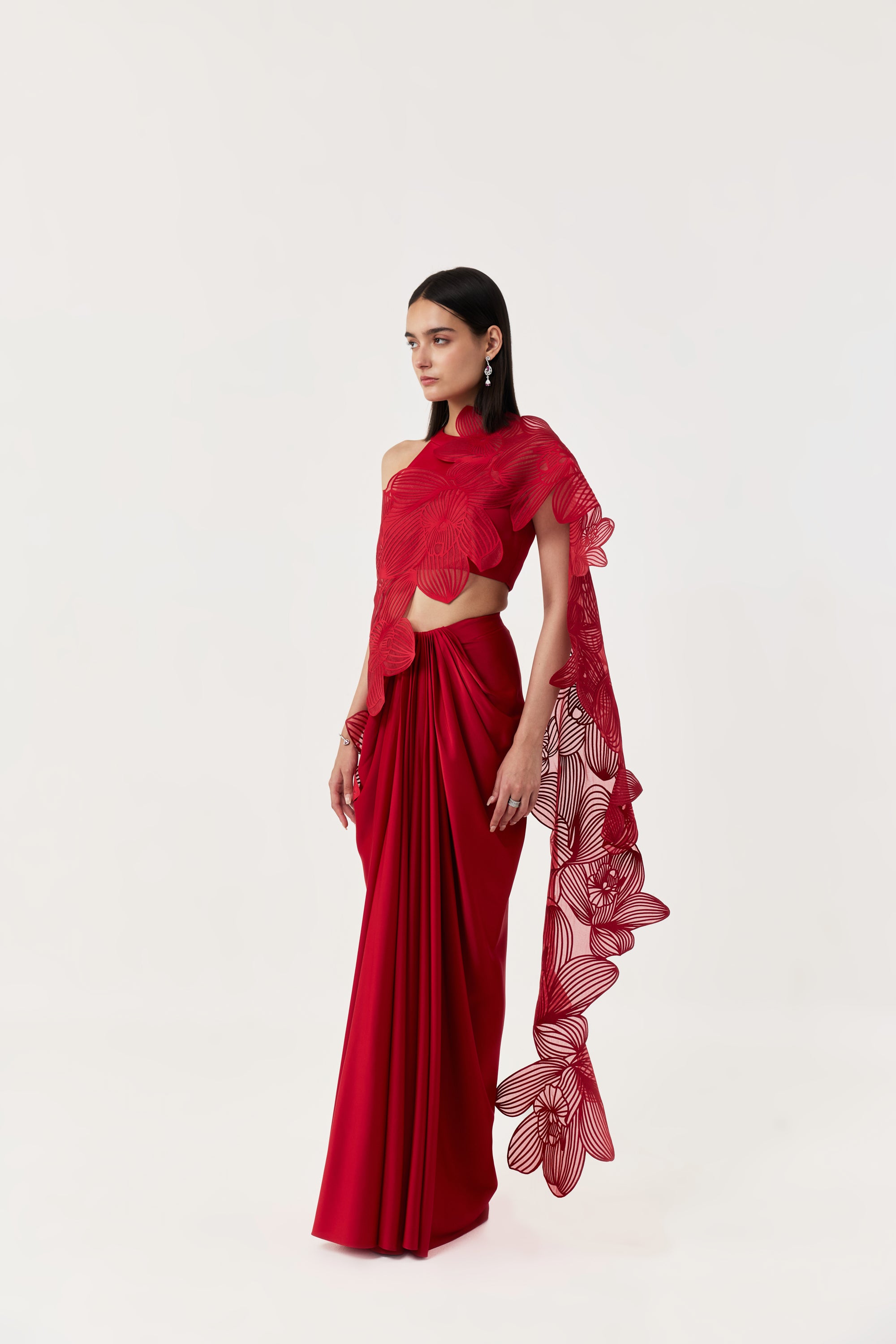 Orchid Gauze Saree Set - Red