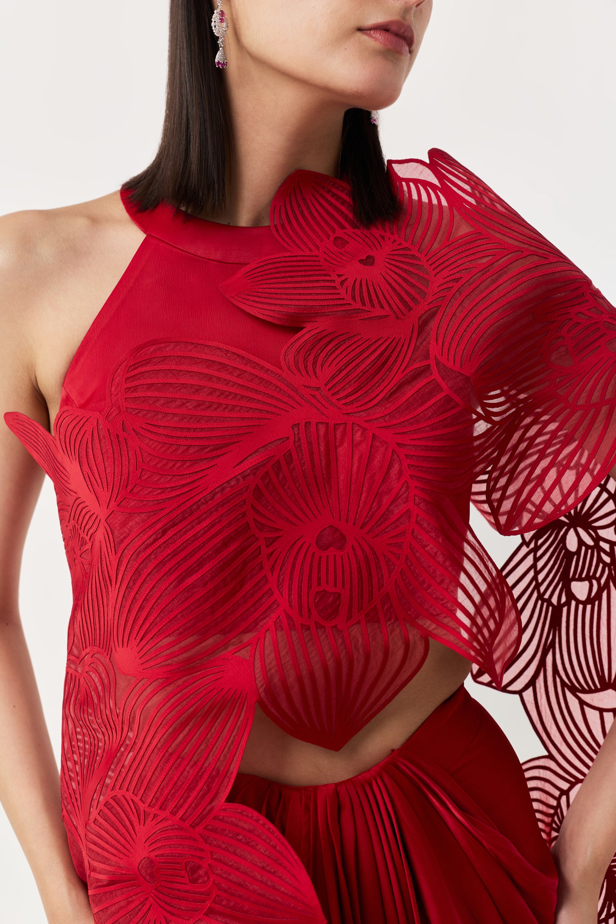 Orchid Gauze Saree Set - Red