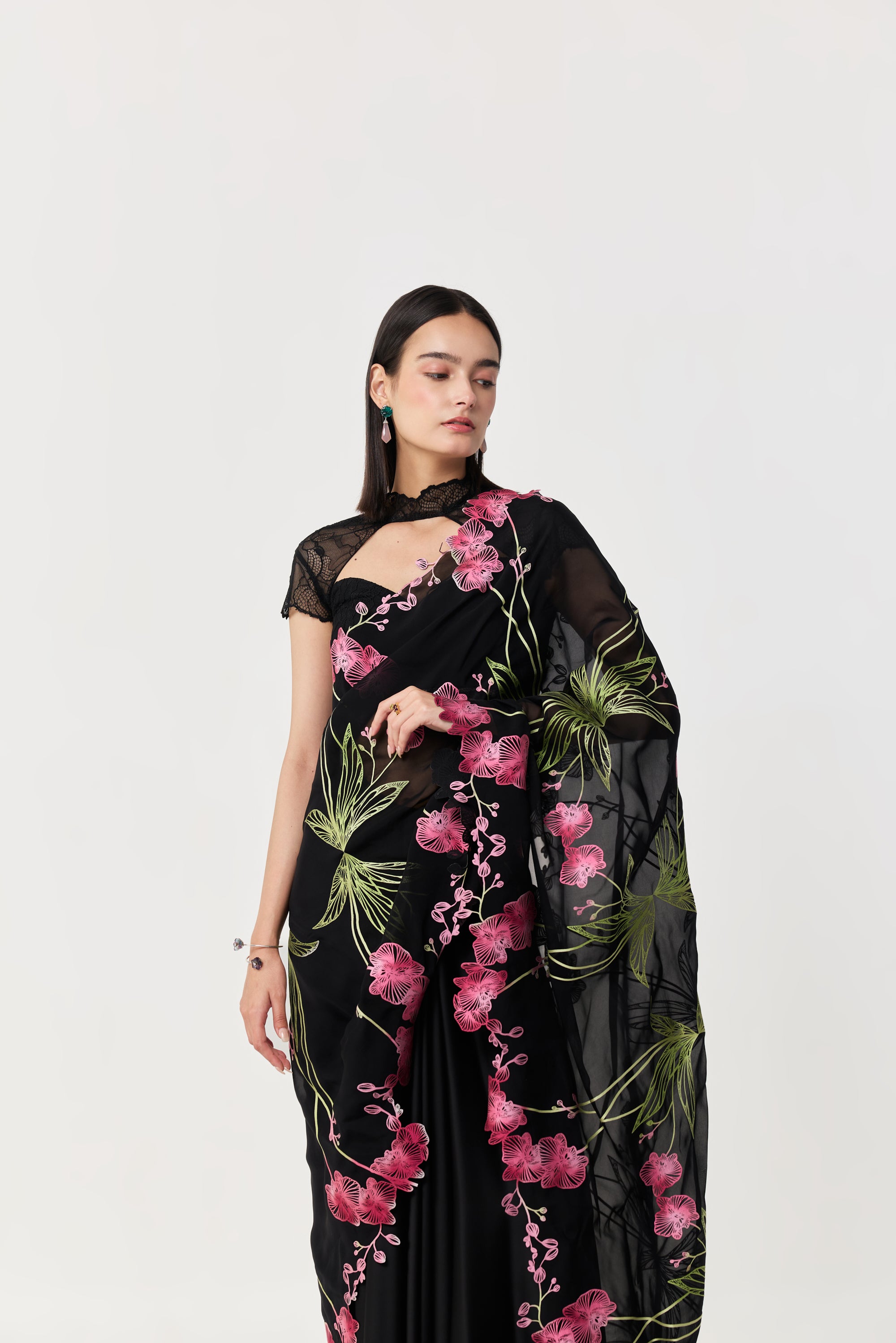 Wild Orchid Prestitched Saree Set