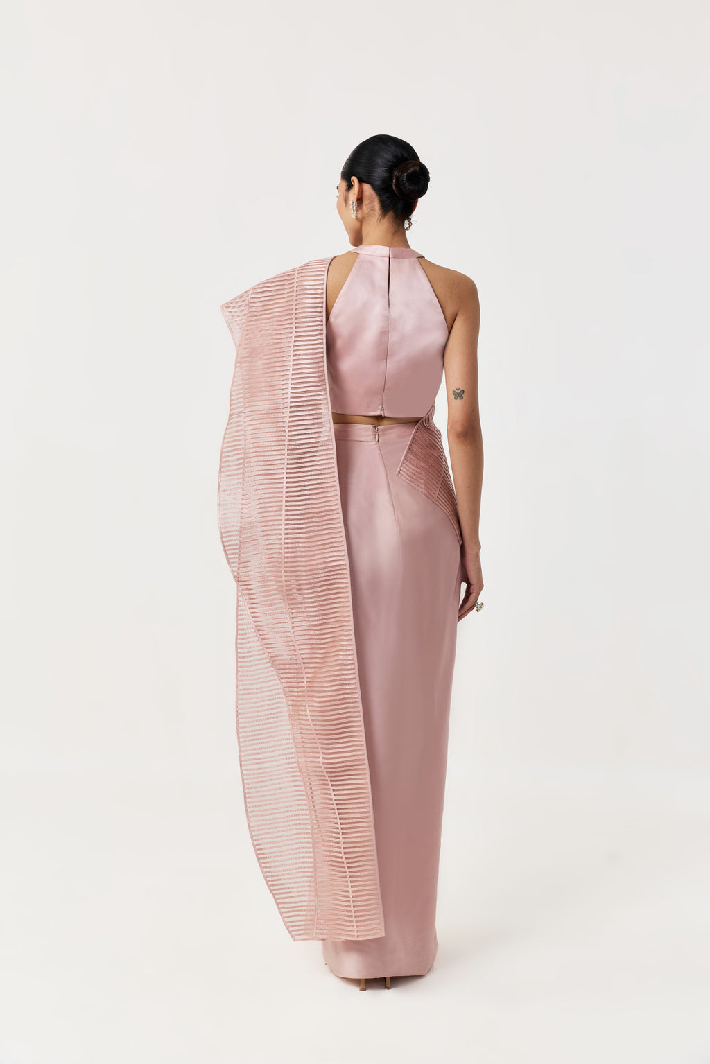 Layered Wave Pre-Stitched Saree - Rose Gold