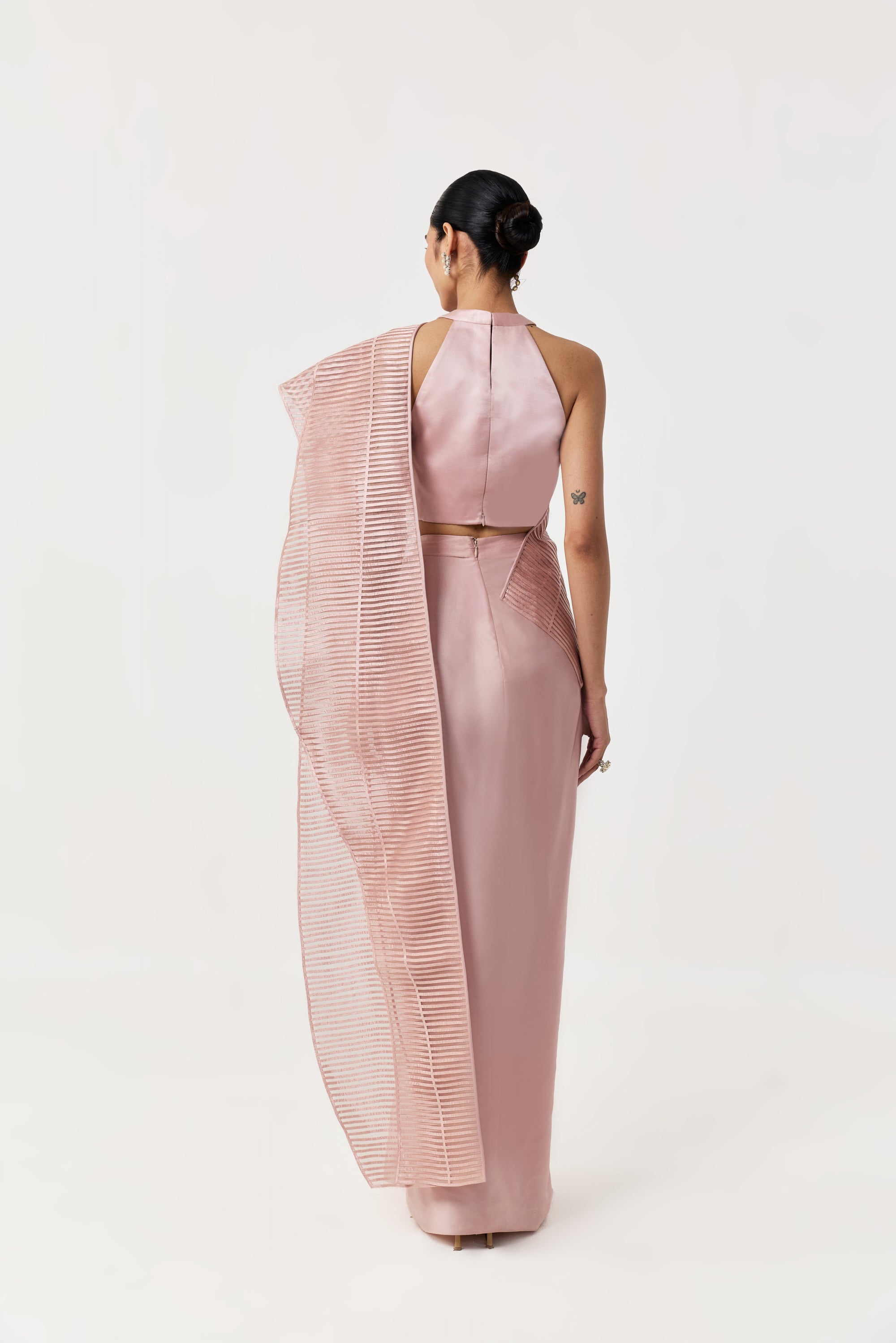 Layered Wave Pre-Stitched Saree - Rose Gold