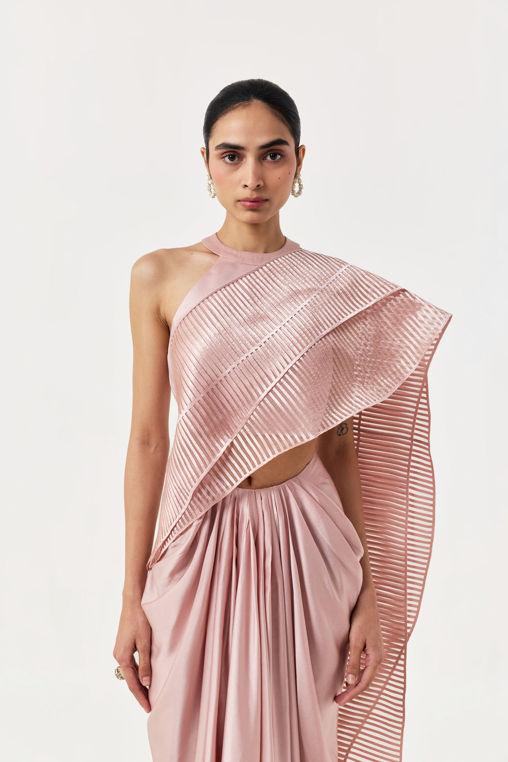 Layered Wave Pre-Stitched Saree - Rose Gold