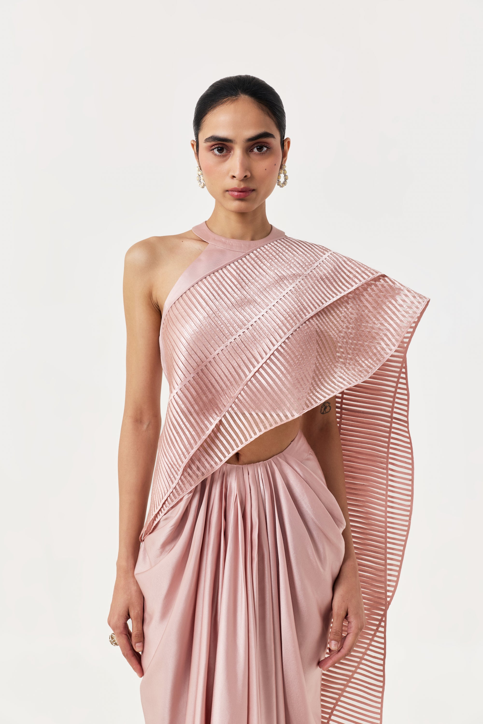 Layered Wave Pre-Stitched Saree - Rose Gold