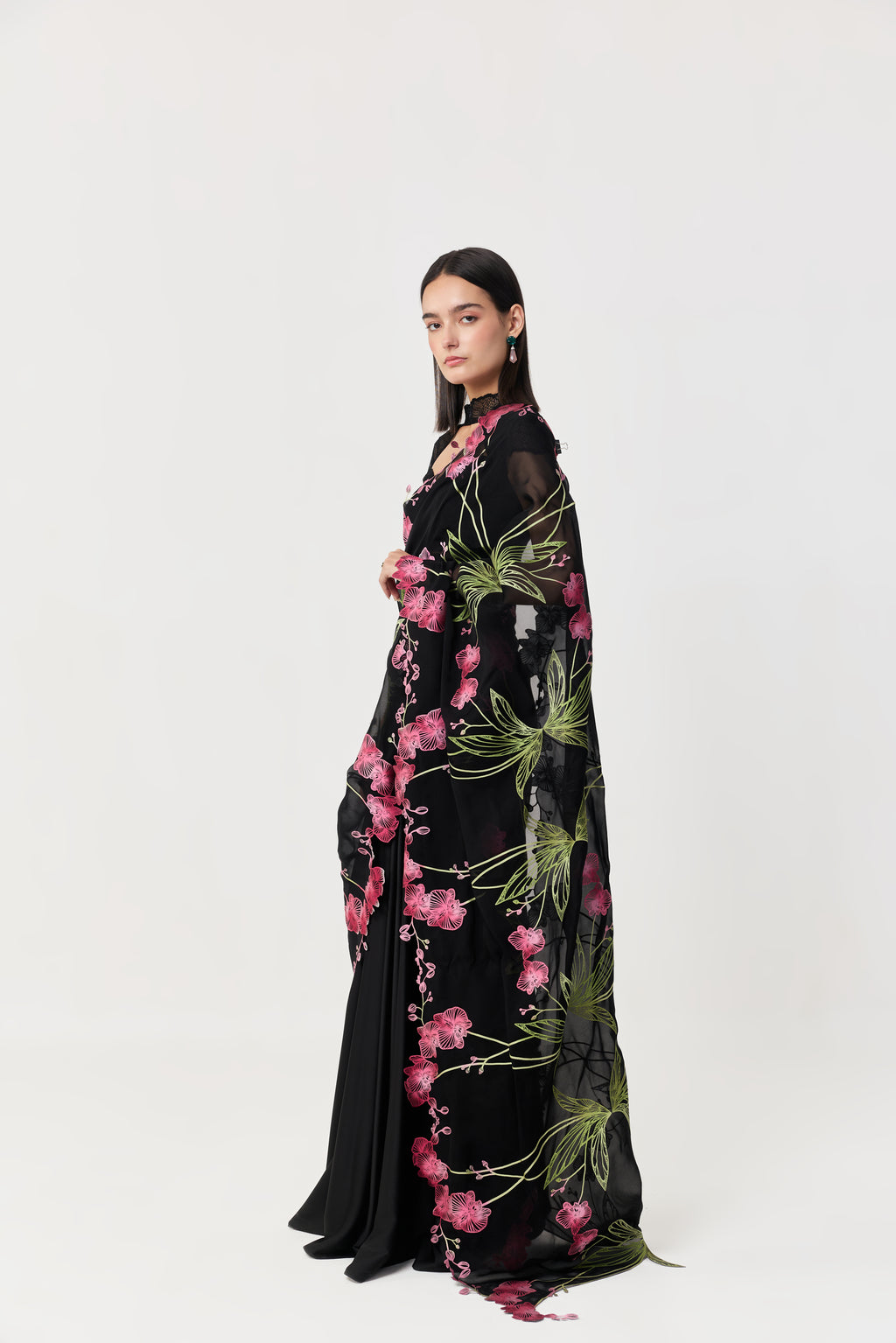 Wild Orchid Prestitched Saree Set