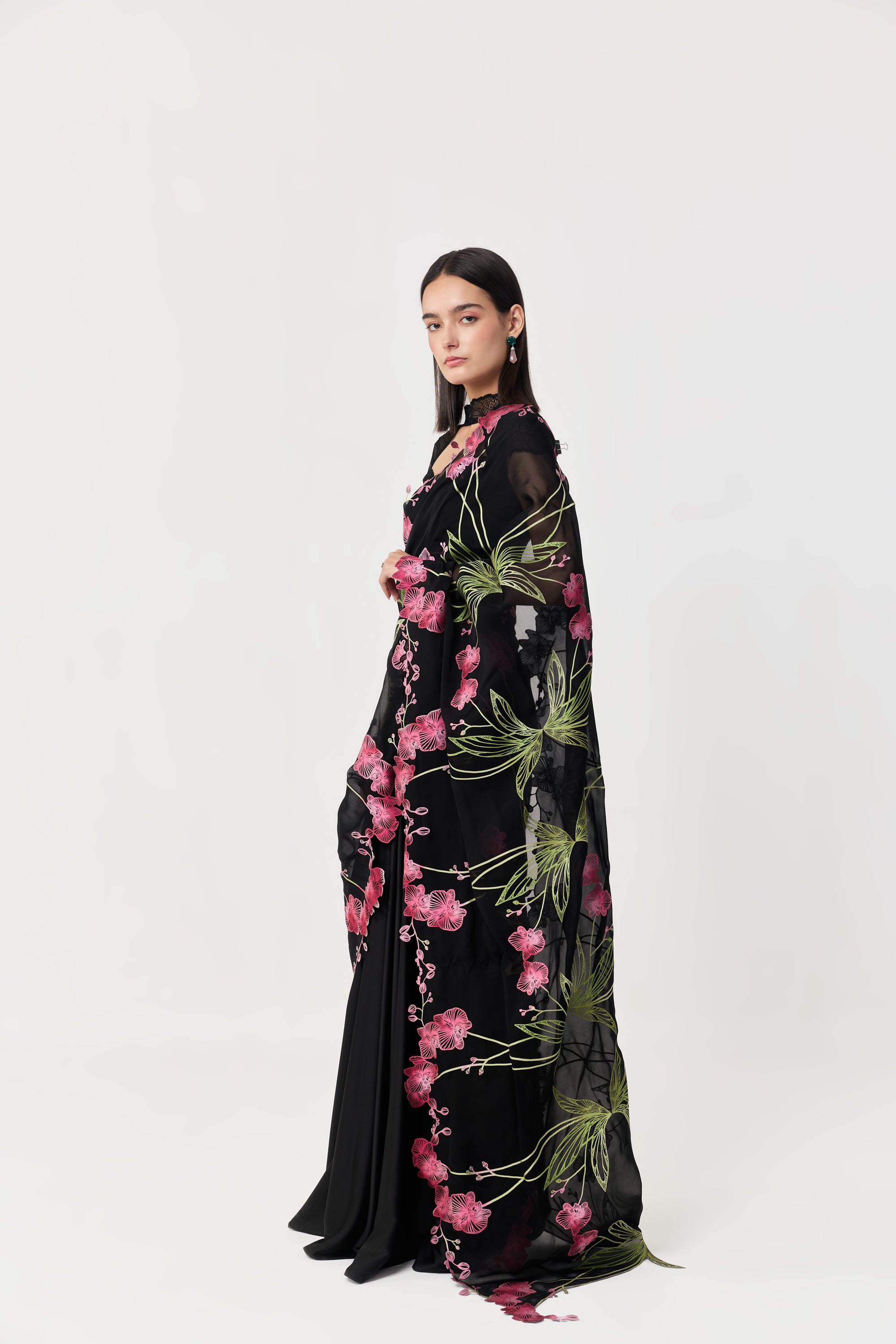 Wild Orchid Prestitched Saree Set