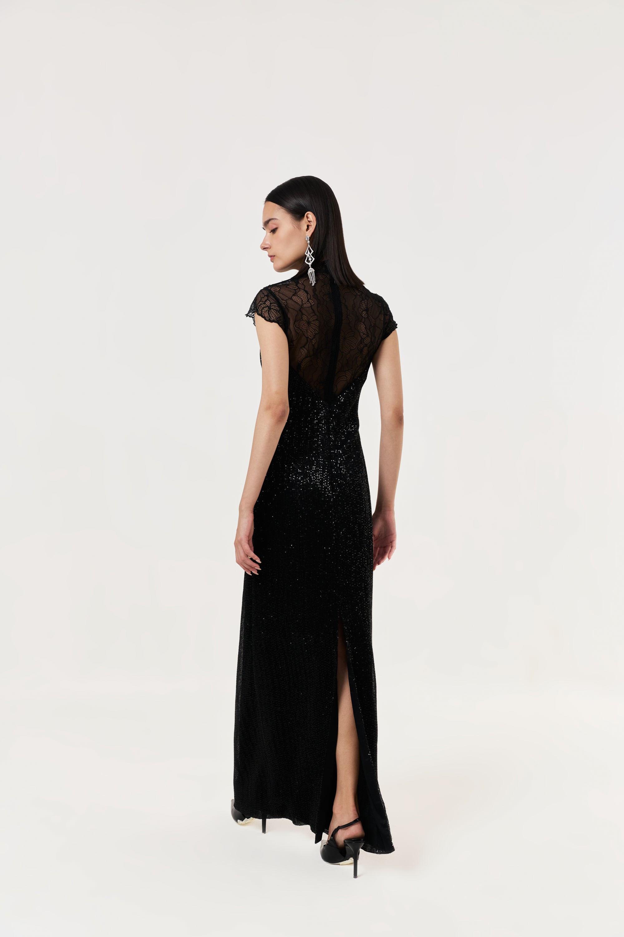 Midnight Lace Sequined Gown