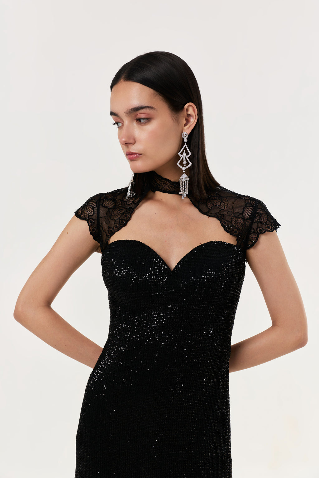 Midnight Lace Sequined Gown