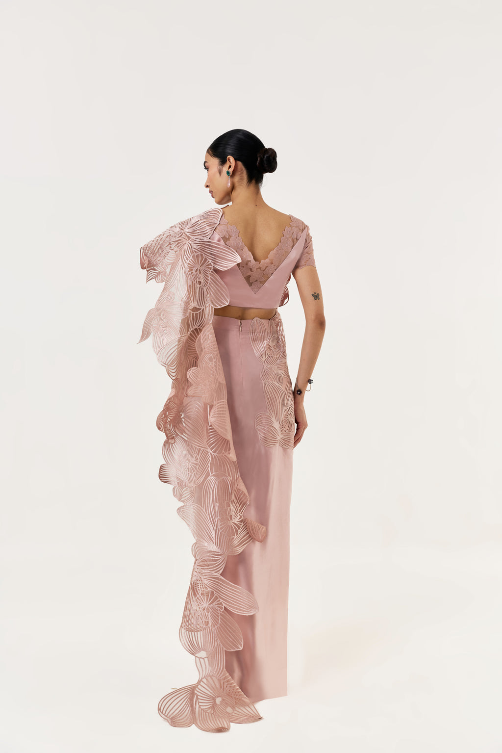 Orchid Gauze Saree Set - Rosegold