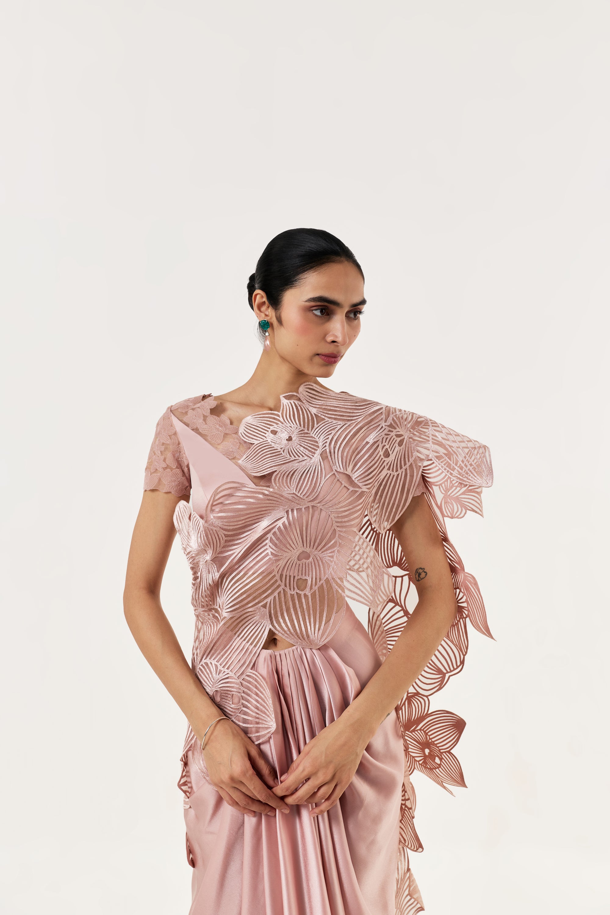 Orchid Gauze Saree Set - Rosegold
