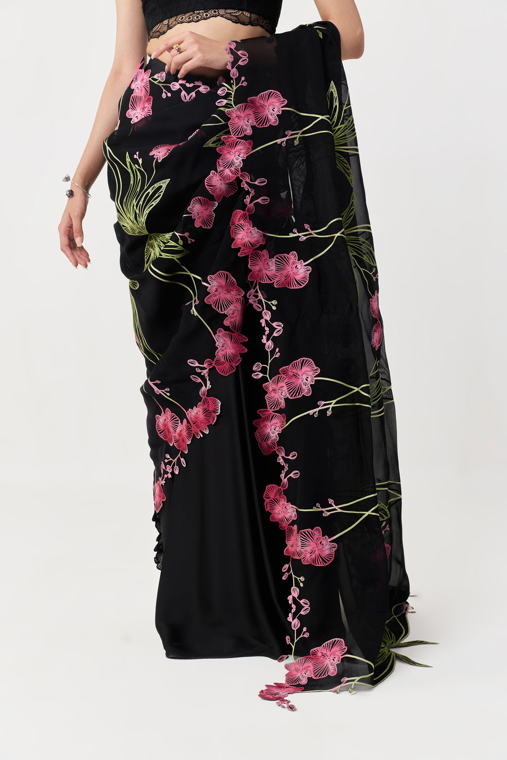 Wild Orchid Prestitched Saree Set