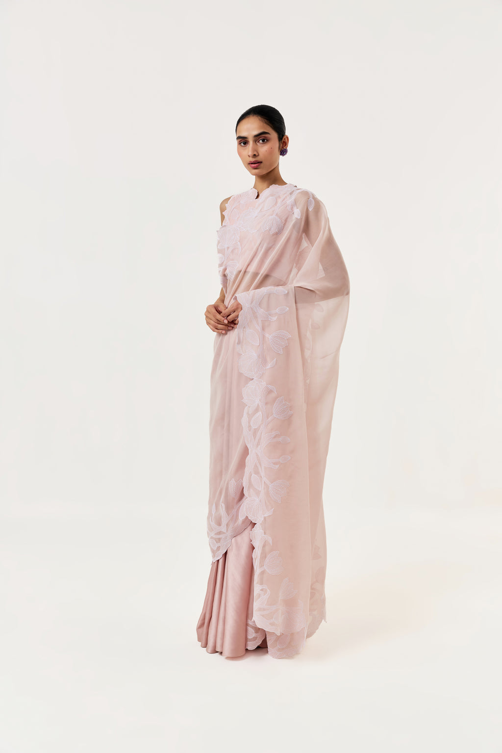 Wild Tulip Pre-Stitched Saree Set - Blush Pink