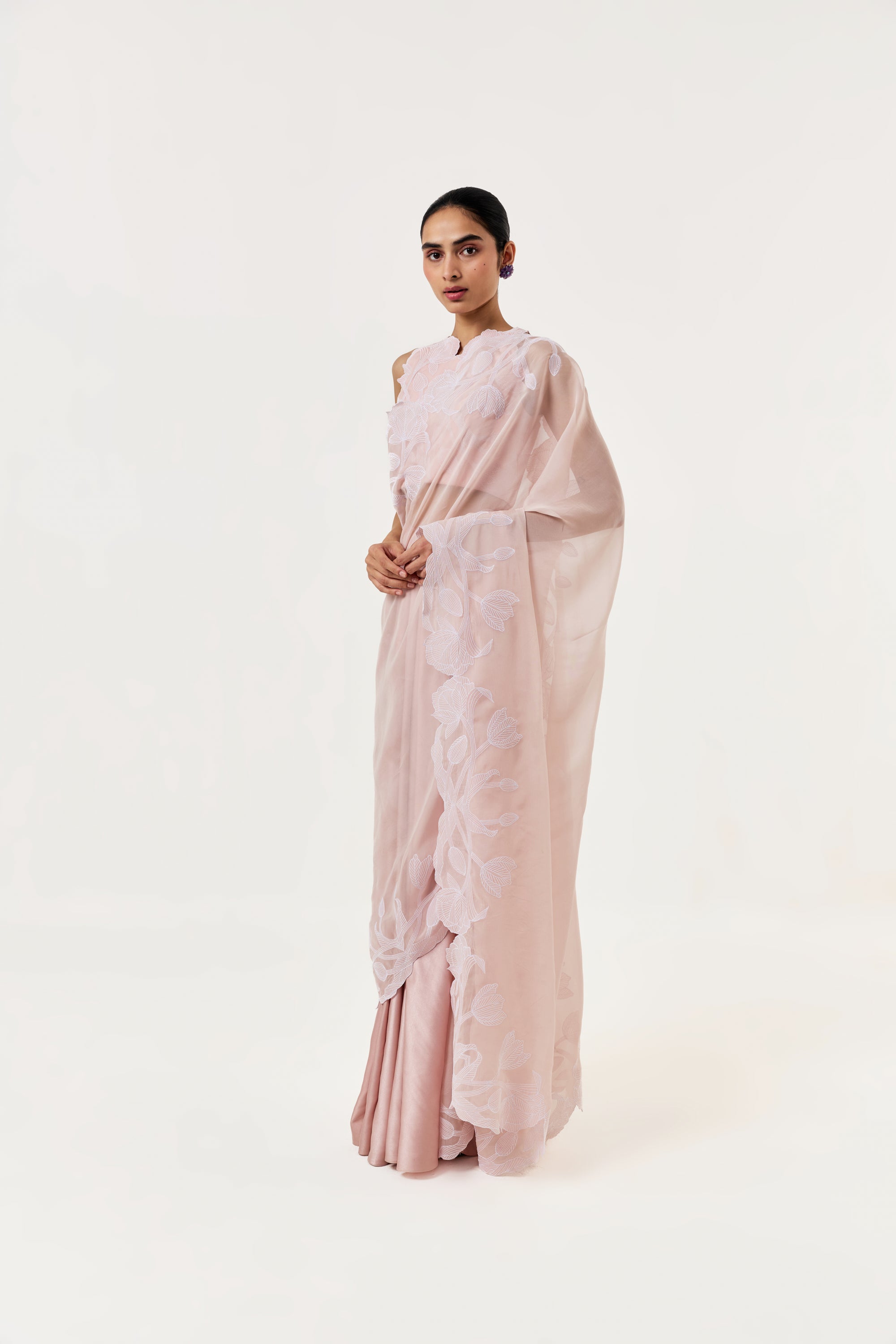 Wild Tulip Pre-Stitched Saree Set - Blush Pink