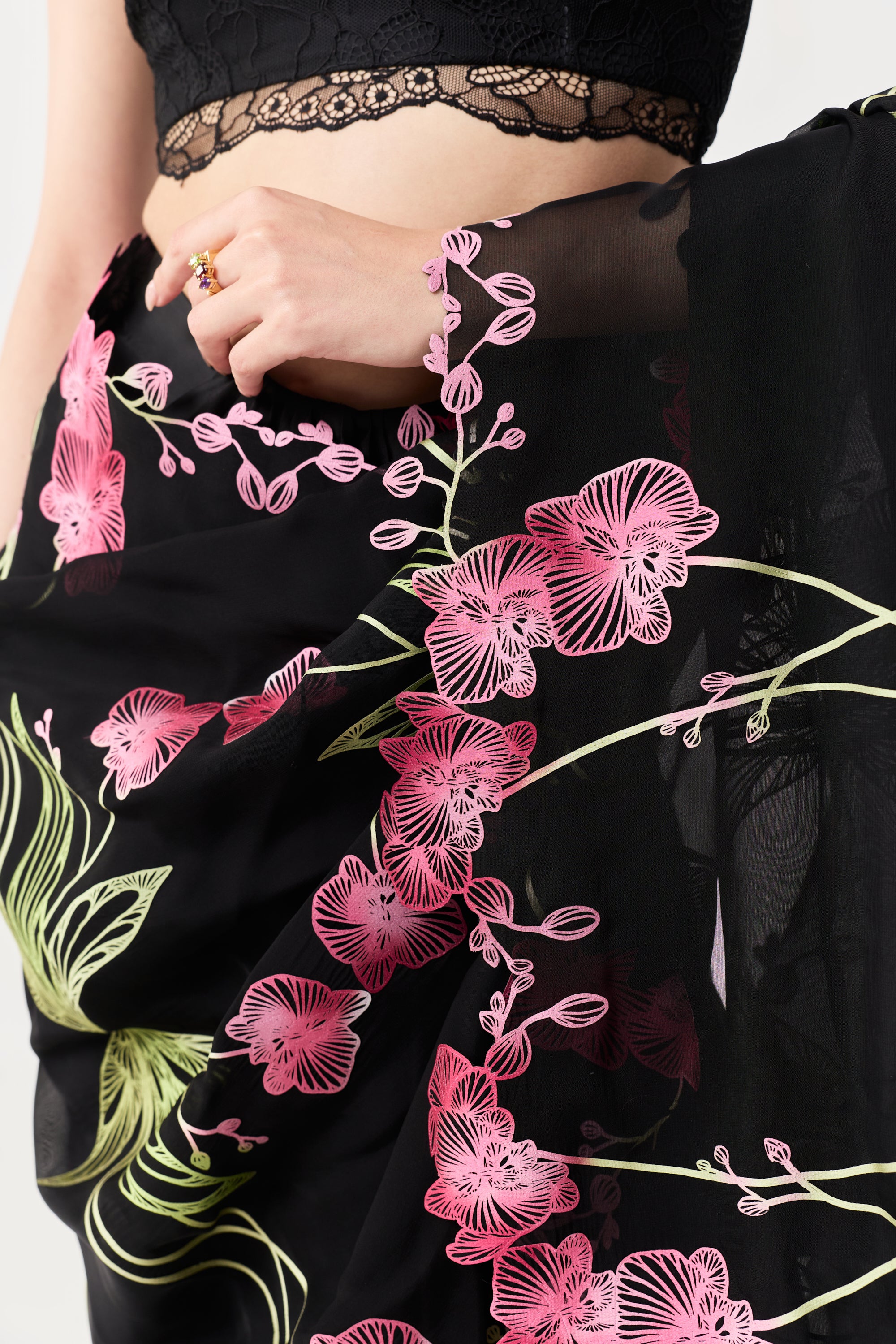 Wild Orchid Prestitched Saree Set