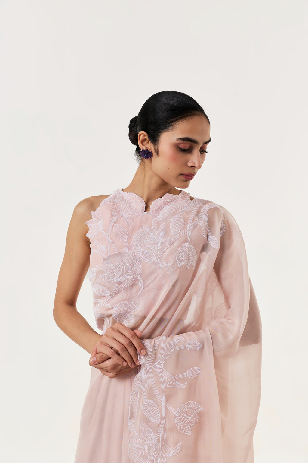 Wild Tulip Pre-Stitched Saree Set - Blush Pink