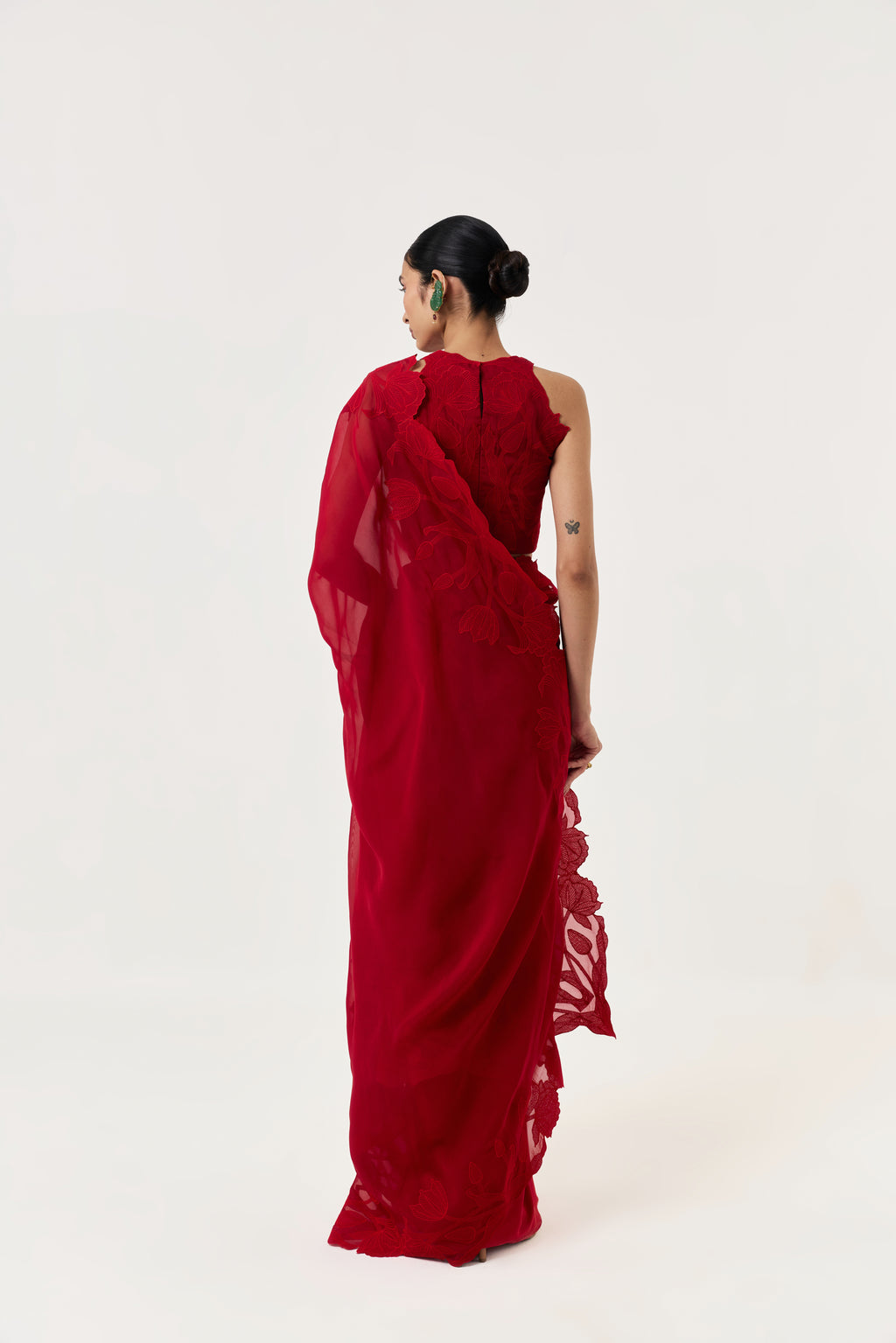 Wild Tulip Pre-Stitched Saree Set - Red