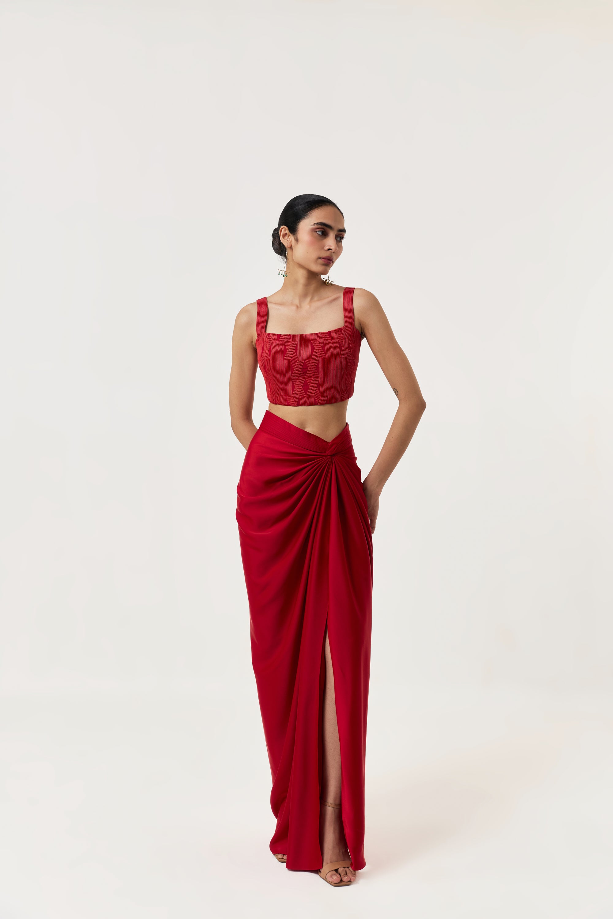 Entwined Corded Bustier Cape Set - Red
