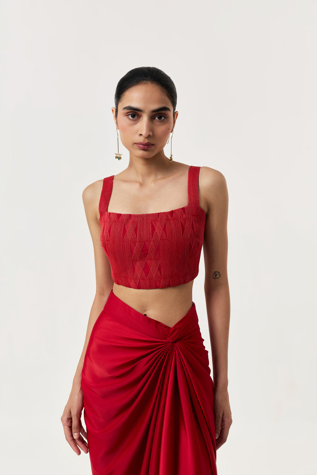 Entwined Corded Bustier Cape Set - Red