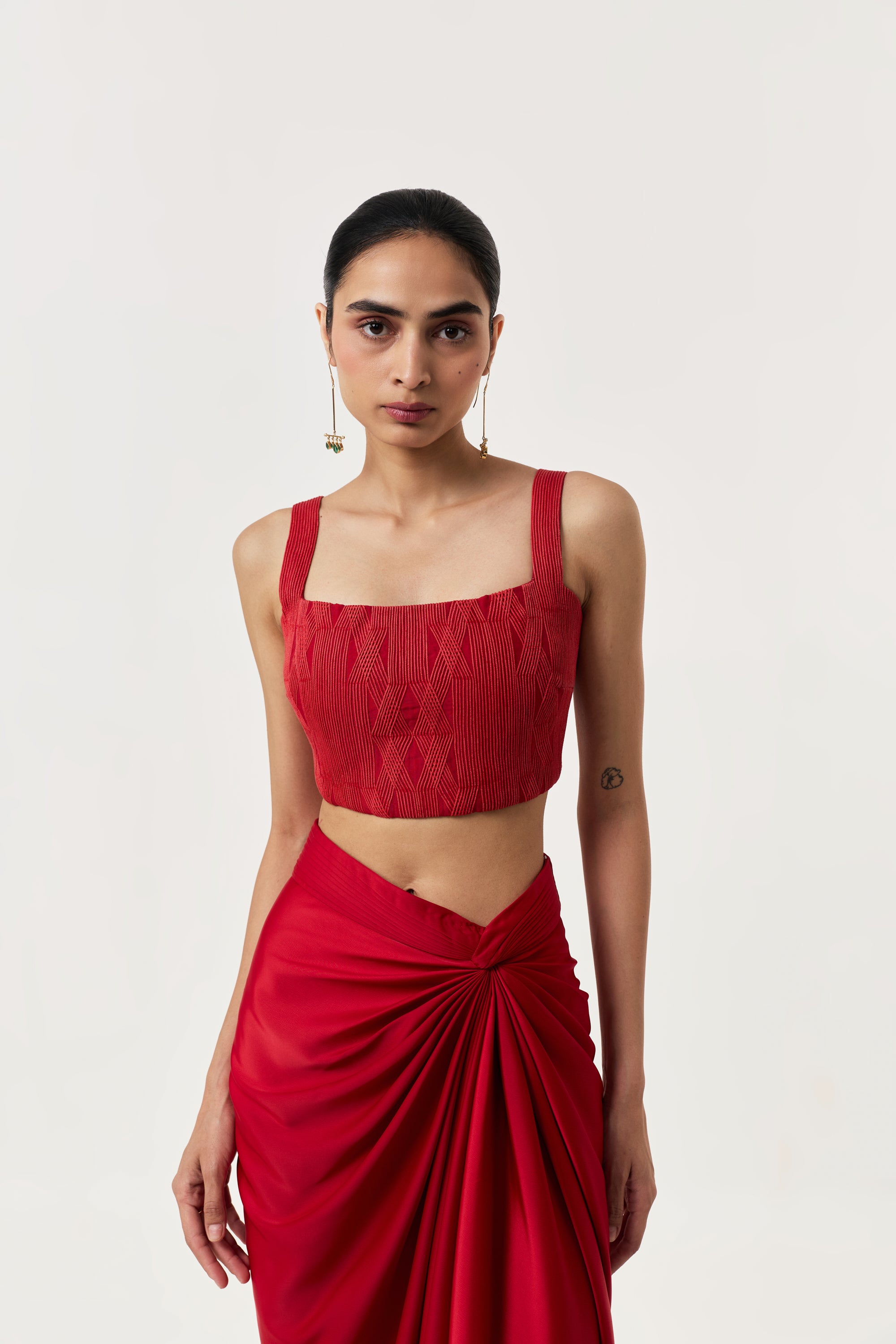 Entwined Corded Bustier Cape Set - Red