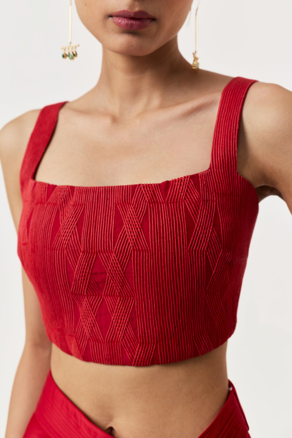 Entwined Corded Bustier Skirt Set - Red