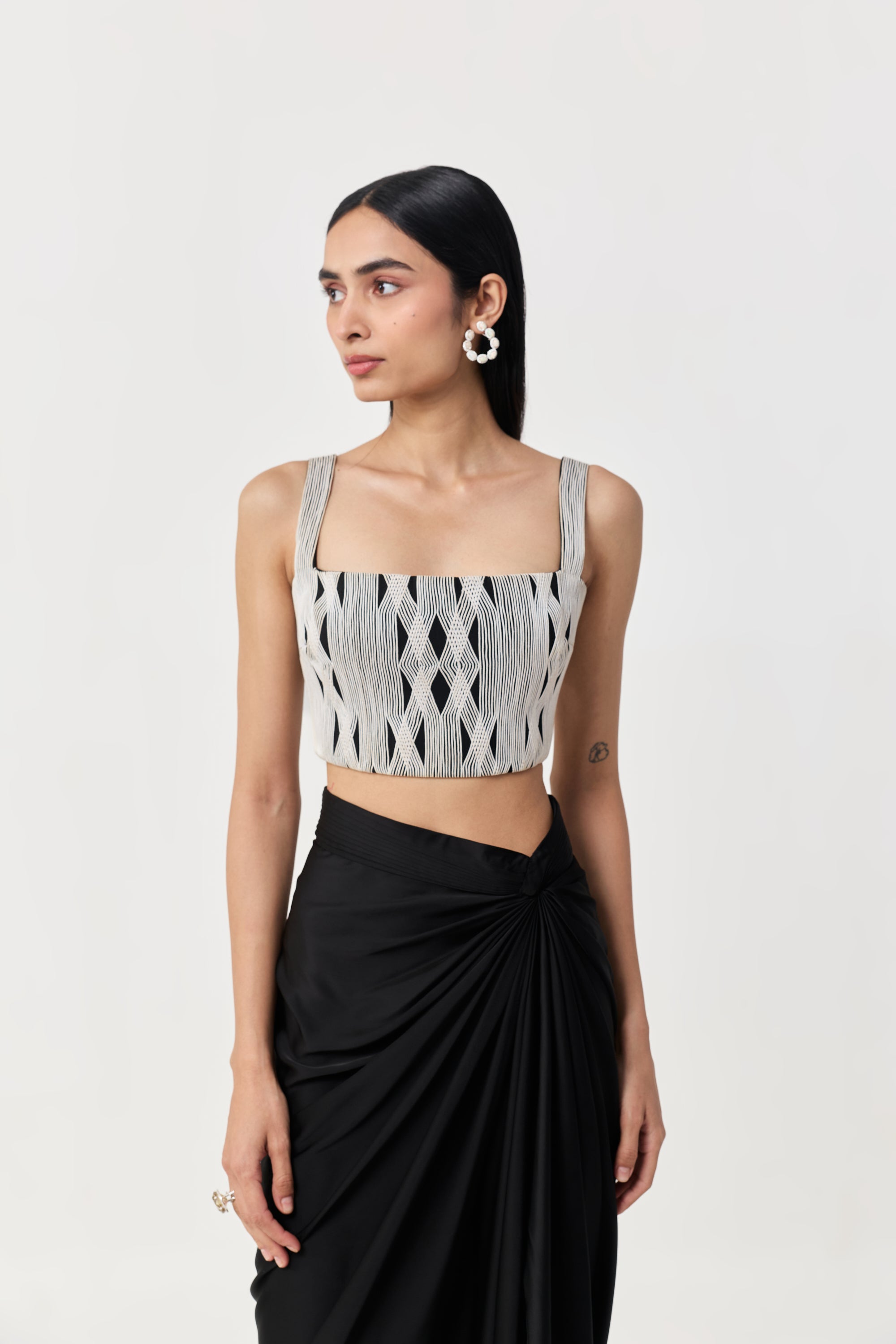 Entwined Corded Bustier Skirt Set - Black & White