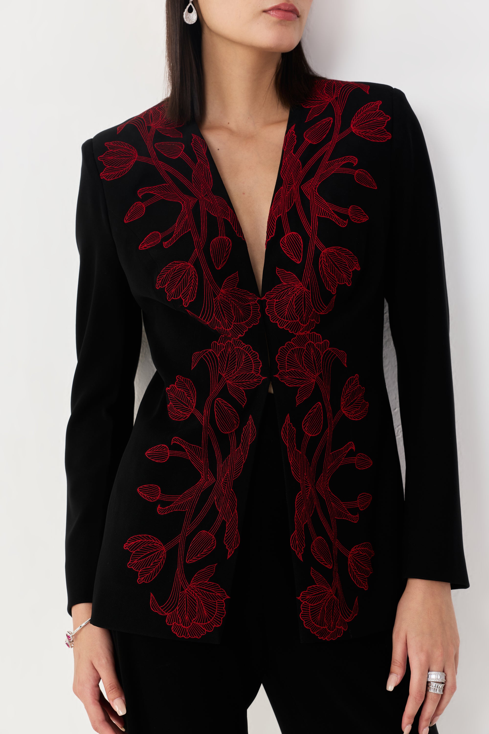 Wild Tulip Collarless Blazer Set - Black & Red