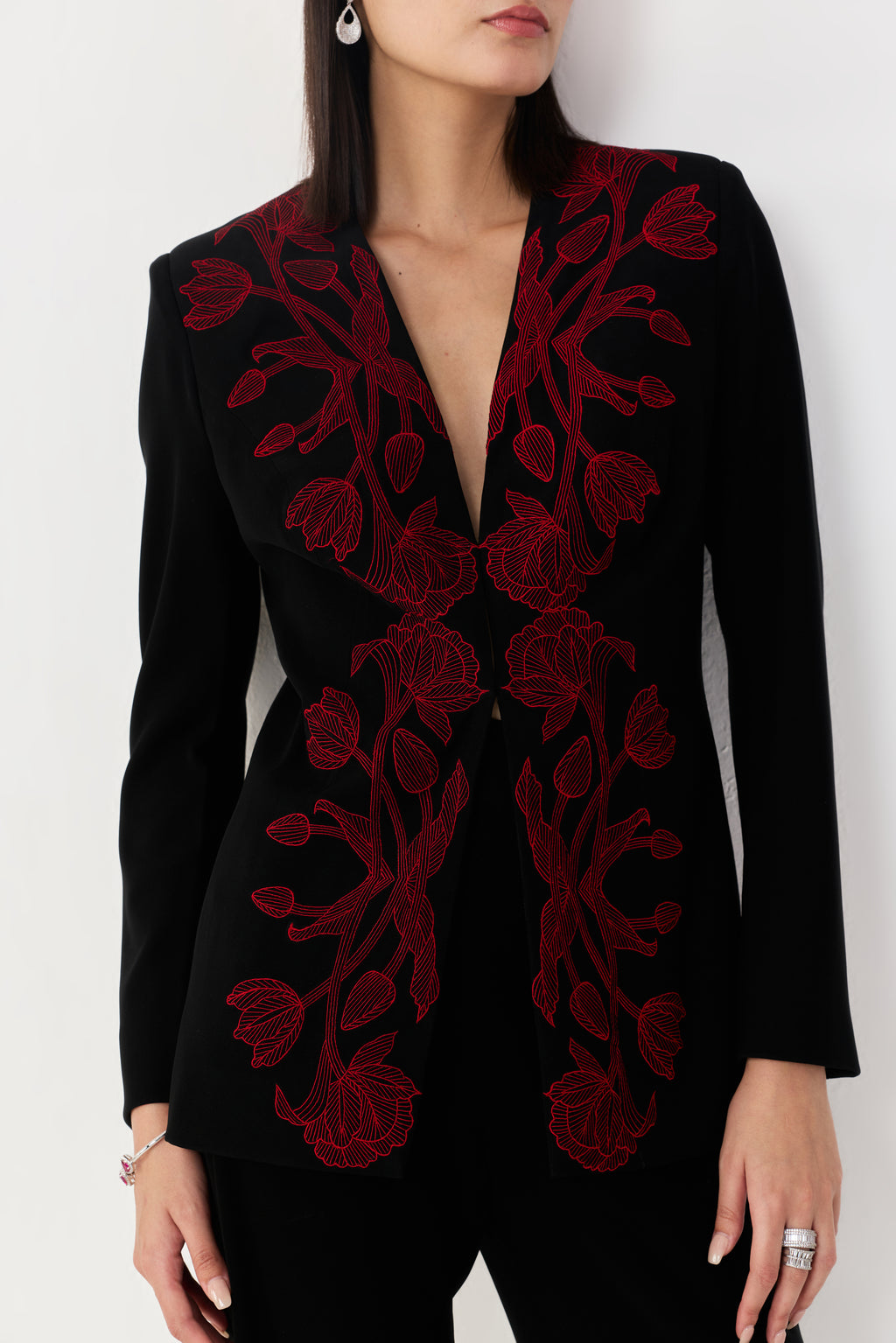 Wild Tulip Collarless Blazer - Black & Red