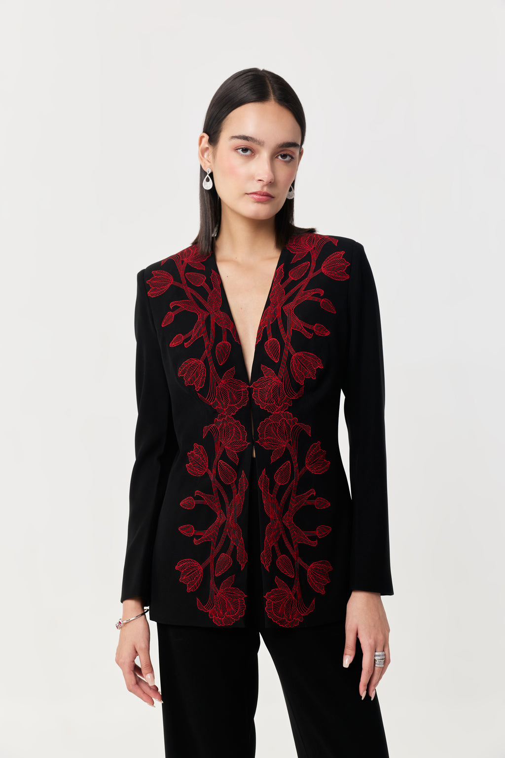 Wild Tulip Collarless Blazer Set - Black & Red