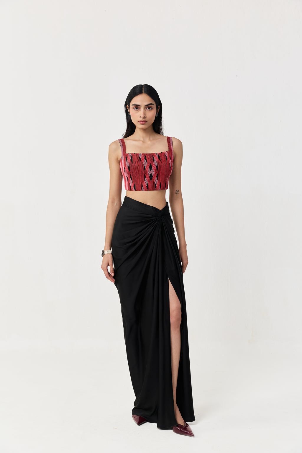Entwined Corded Bustier Cape Set - Black & Red