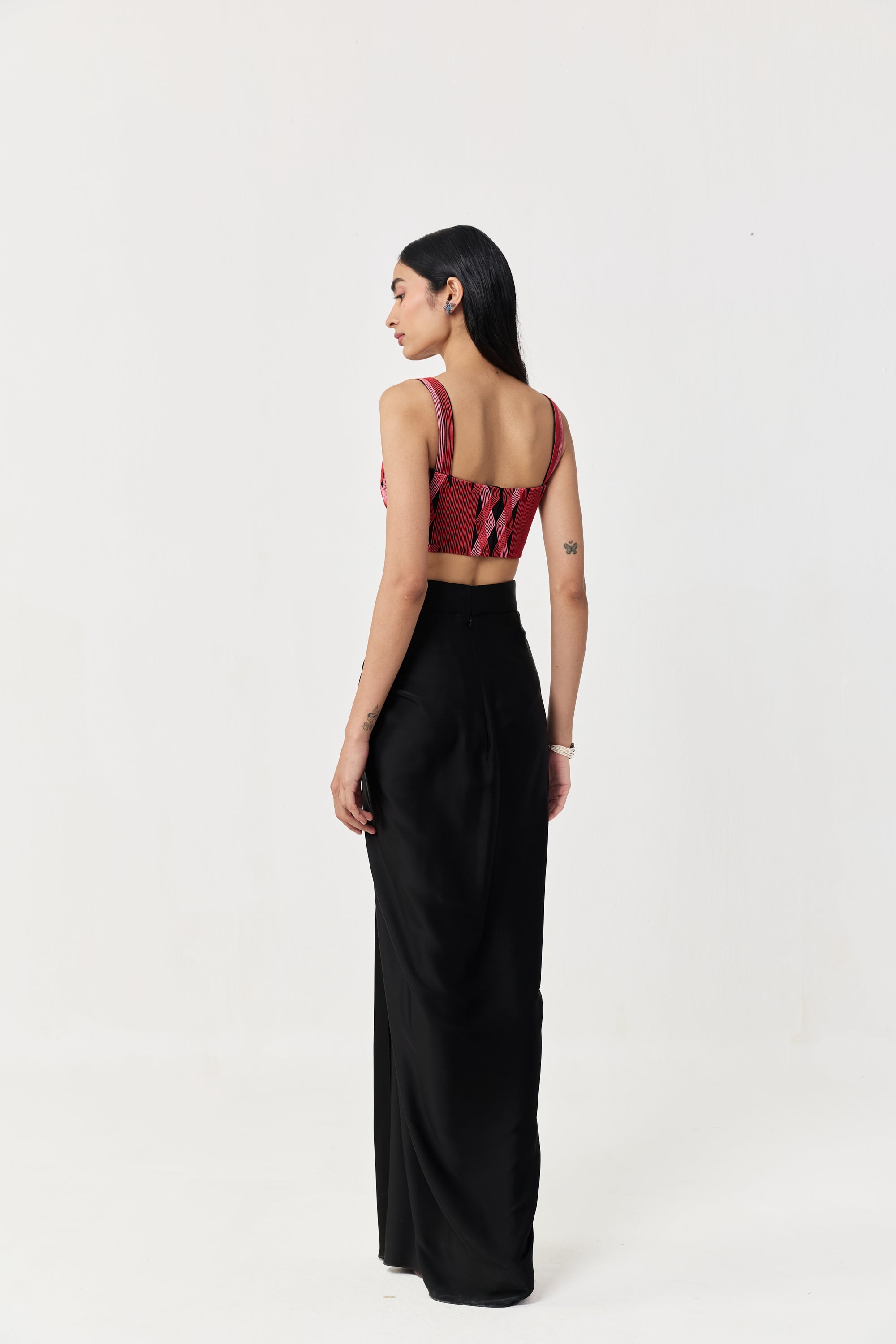 Entwined Corded Bustier Skirt Set - Black & Red