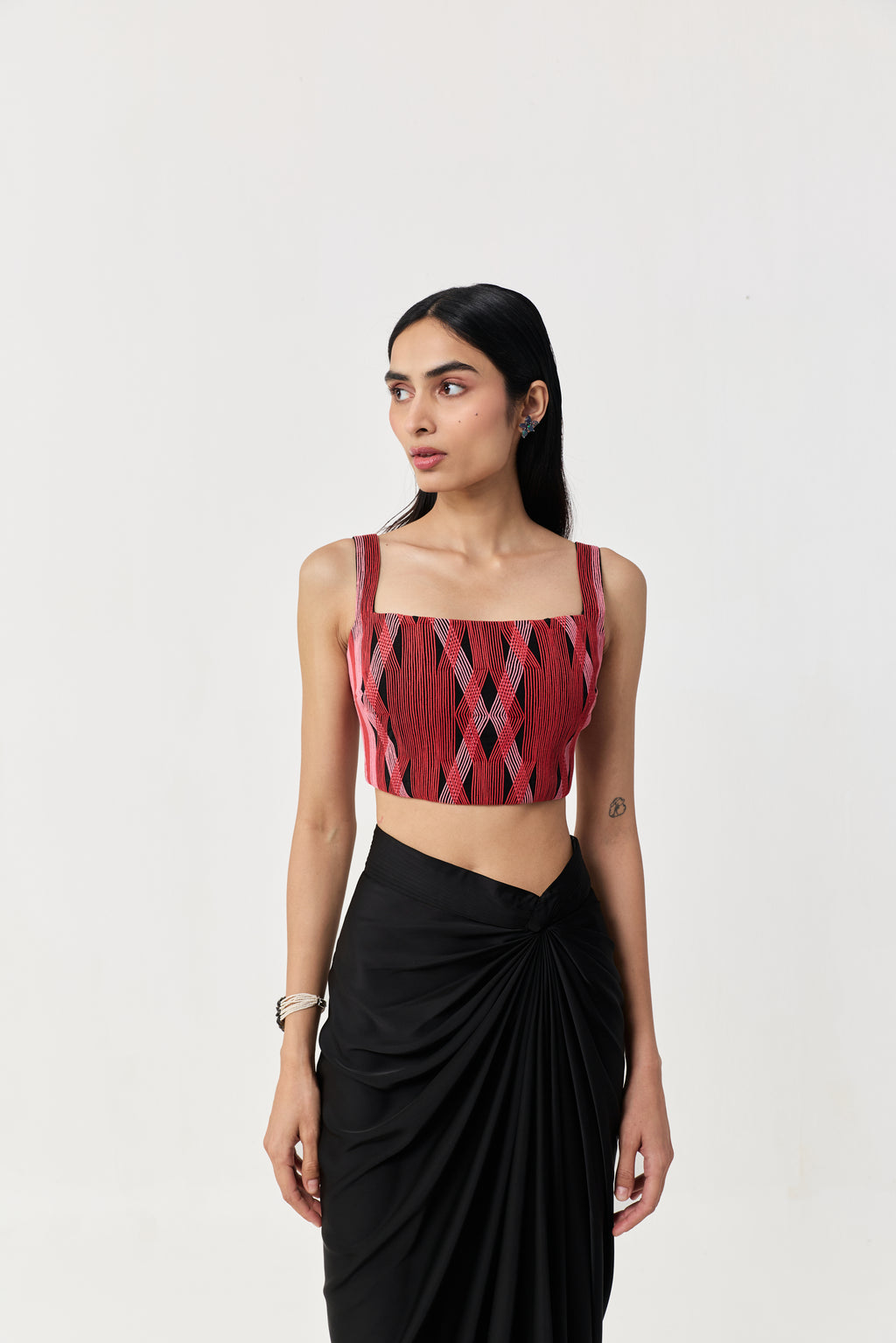 Entwined Corded Bustier Cape Set - Black & Red