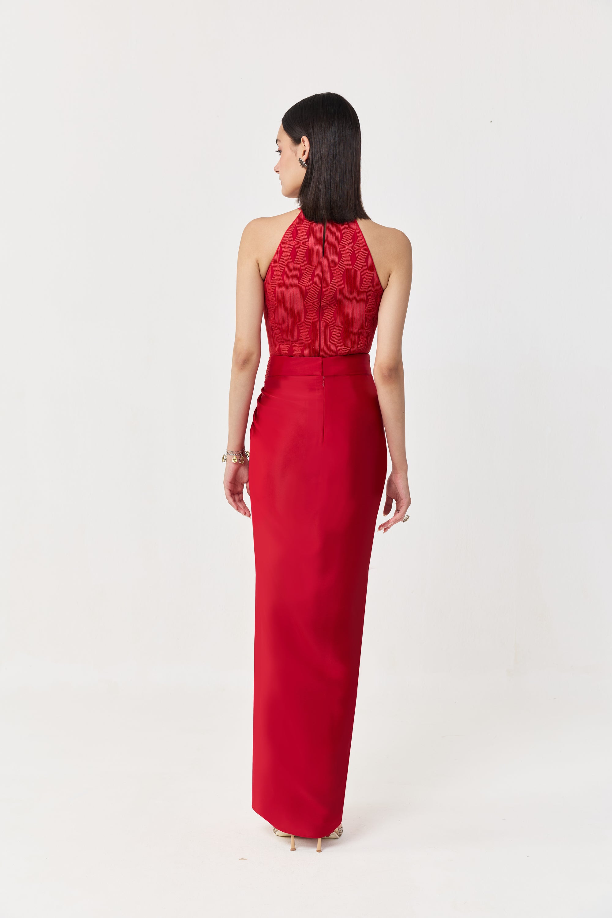 Entwined Corded Halter Top Skirt Set - Red