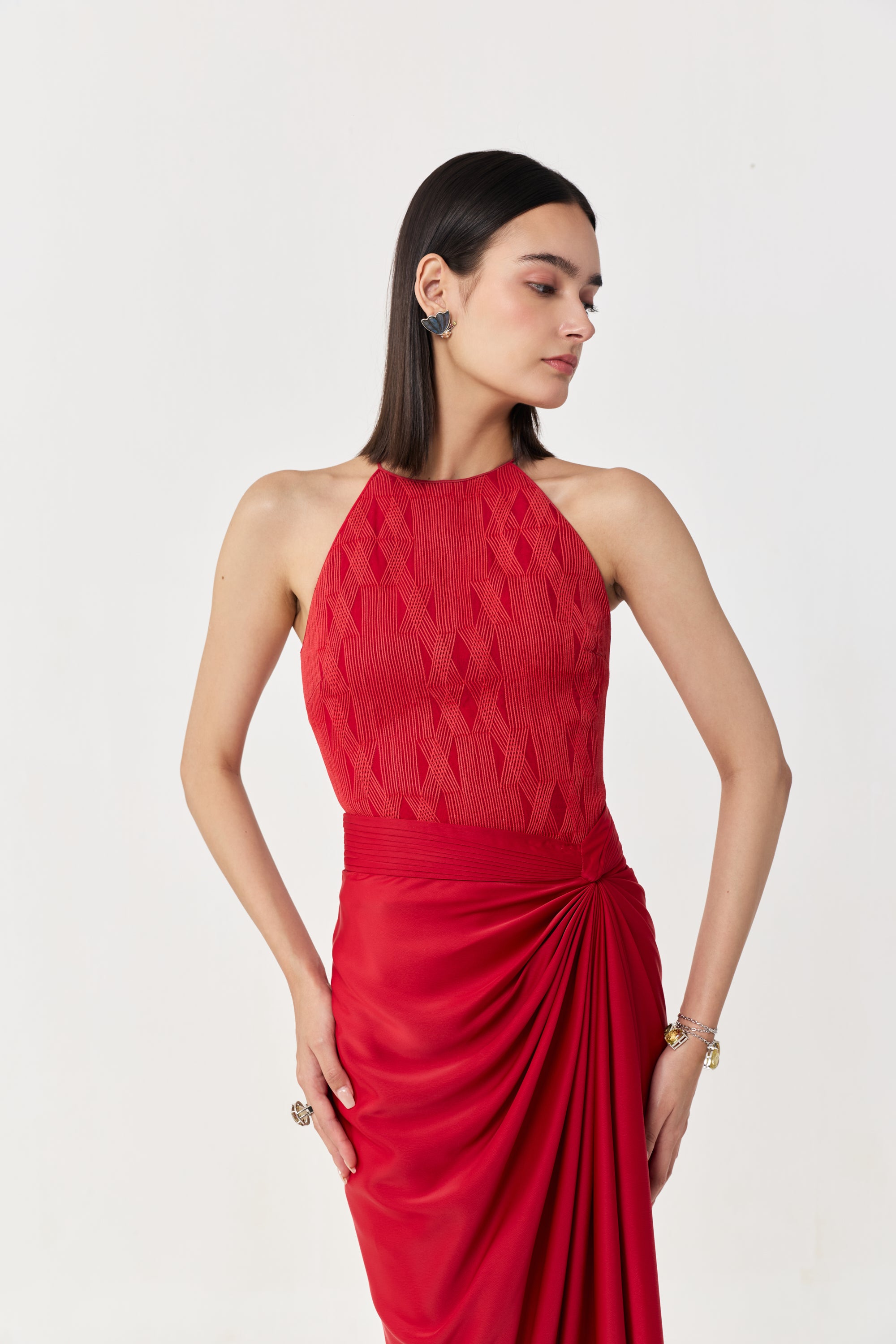 Entwined Corded Halter Top Skirt Set - Red