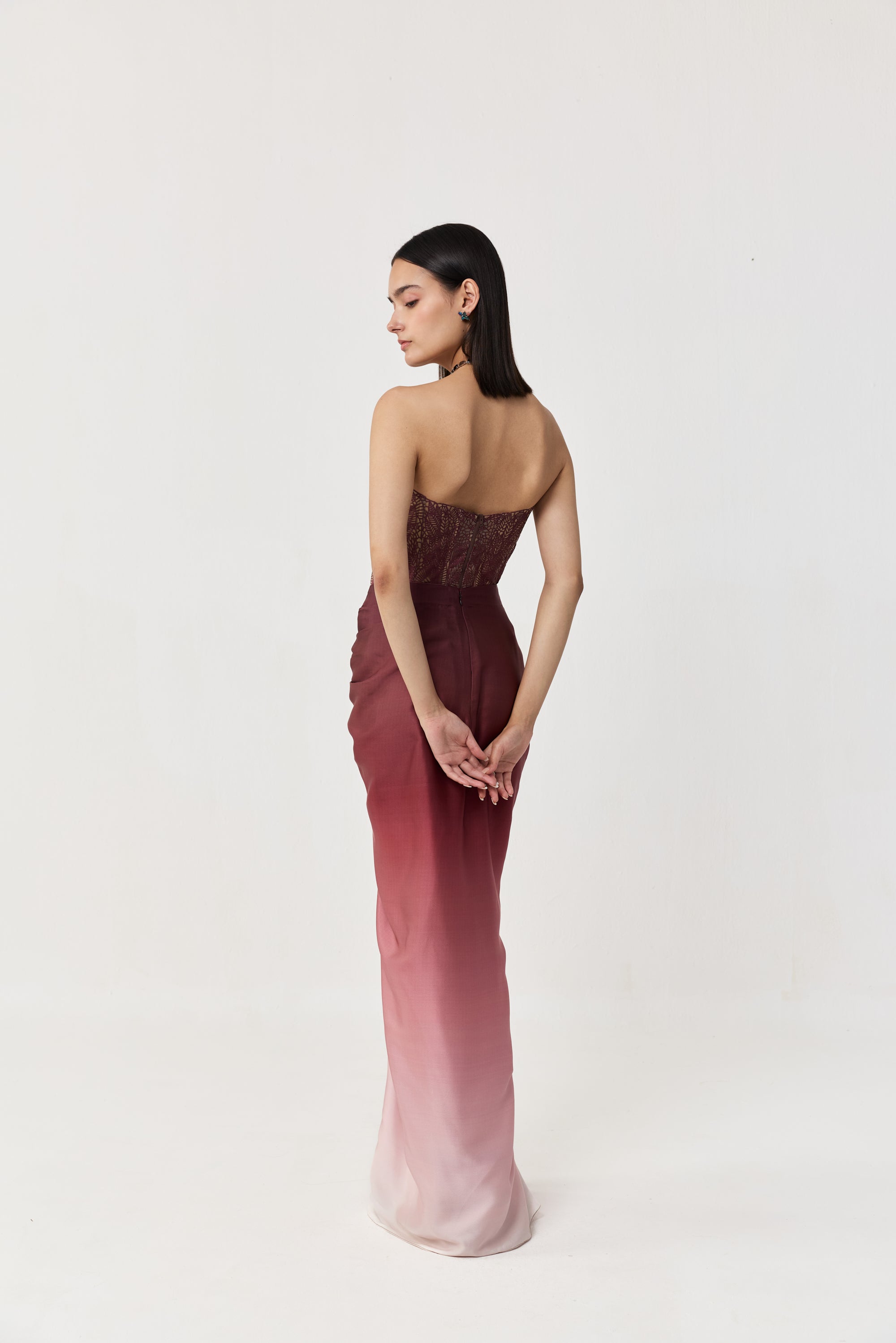 Moss Forest Applique' Corset Skirt Set - Maroon Ombre