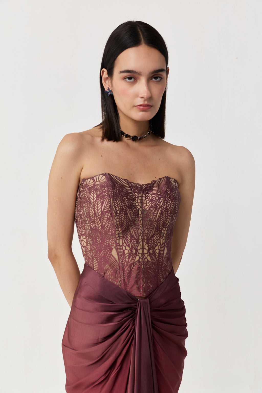 Moss Forest Applique' Corset - Maroon