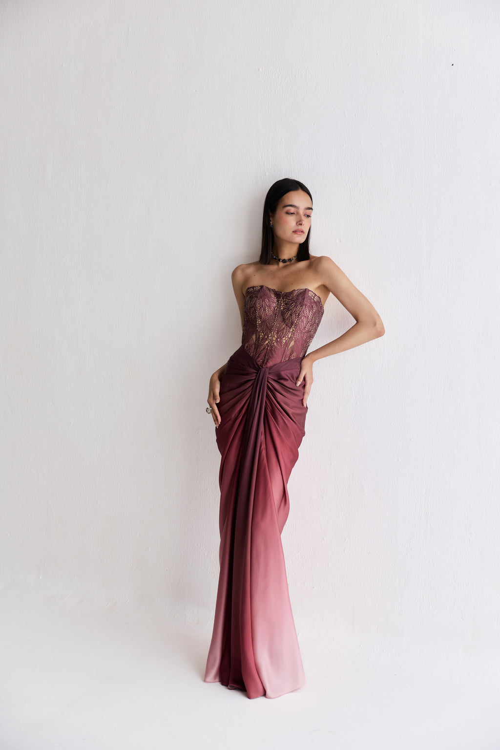 Moss Forest Applique' Corset - Maroon