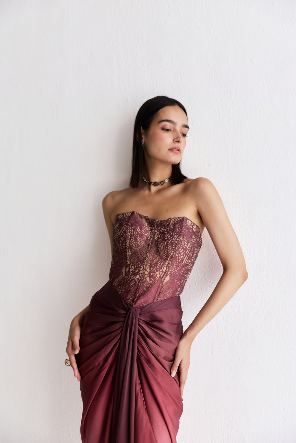 Moss Forest Applique' Corset - Maroon