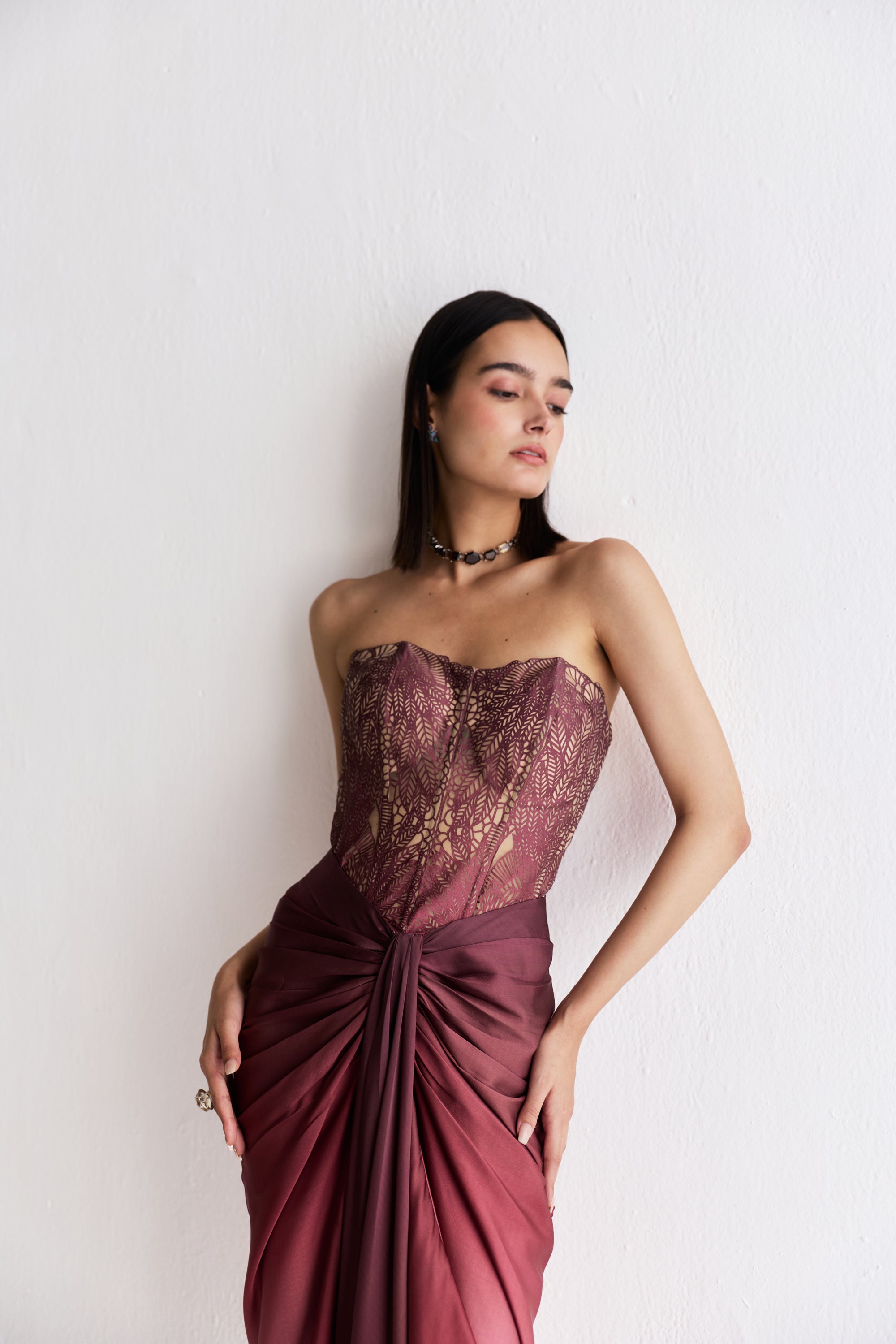 Moss Forest Applique' Corset - Maroon