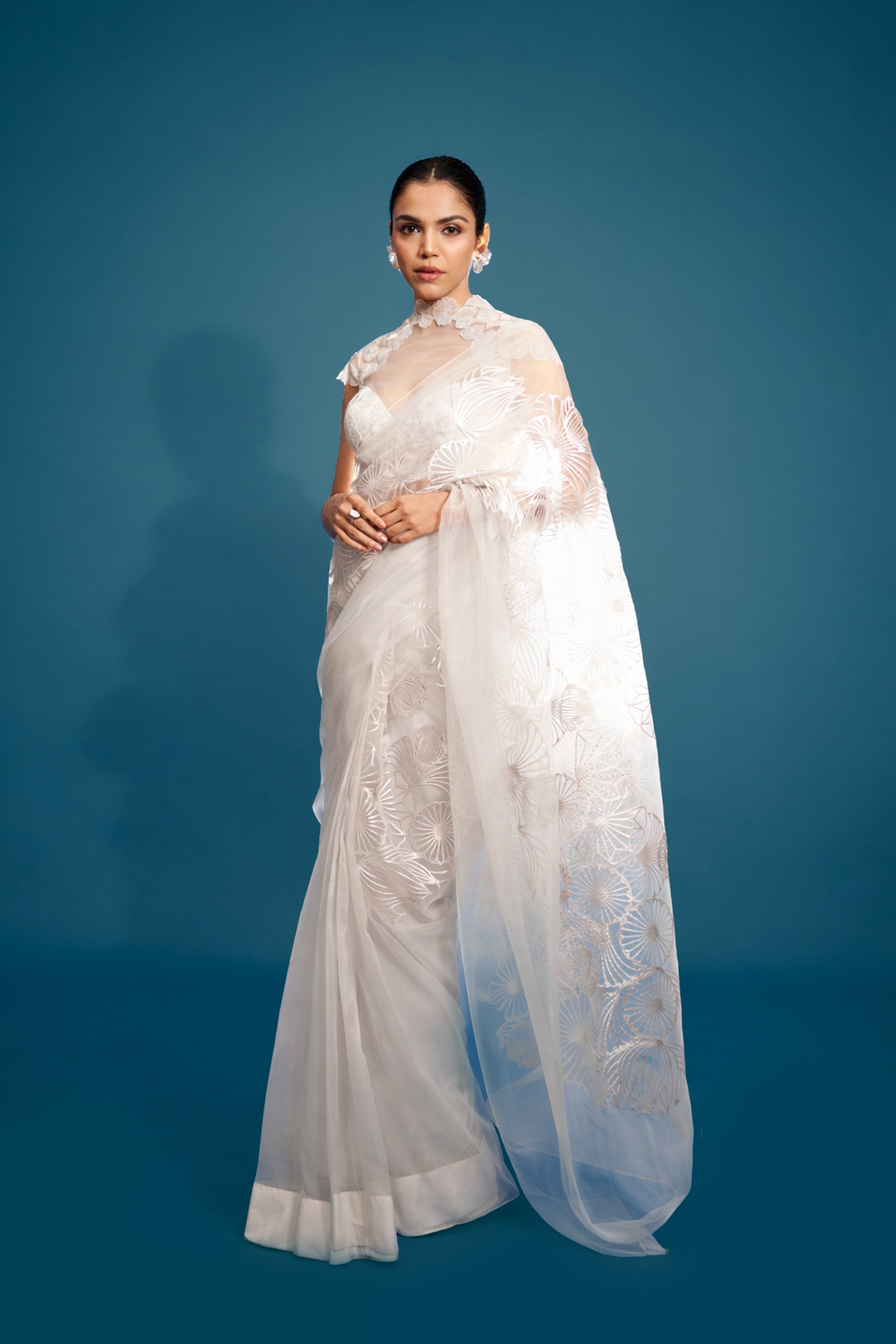 Silver crystal bloom saree