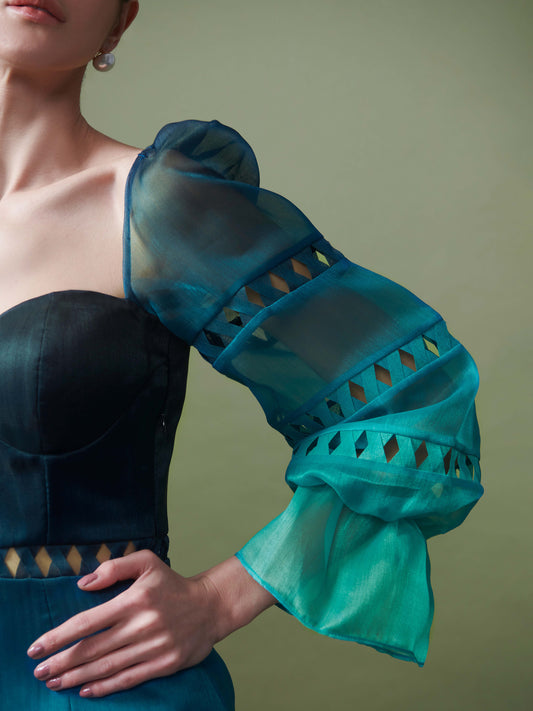 Dress with exaggerated sleeves