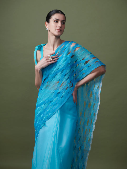 Bi-coloured corded saree